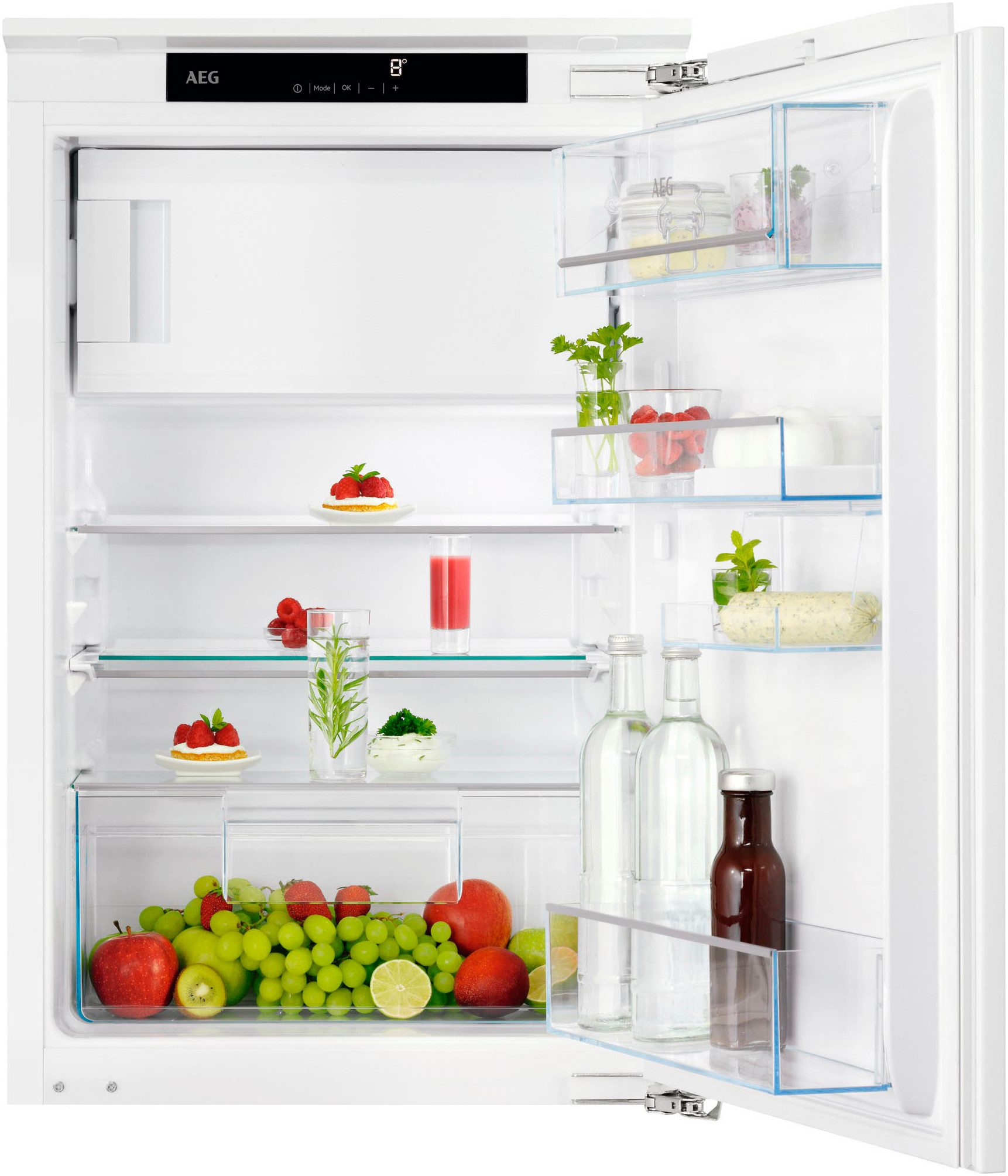 AEG Einbaukühlschrank Serie 5000 TSF5O88WDF, 87,3 cm hoch, 55,6 cm breit, 137 L, variable Glasablagen bis zu 25 kg belastbar, Touch, Festtür