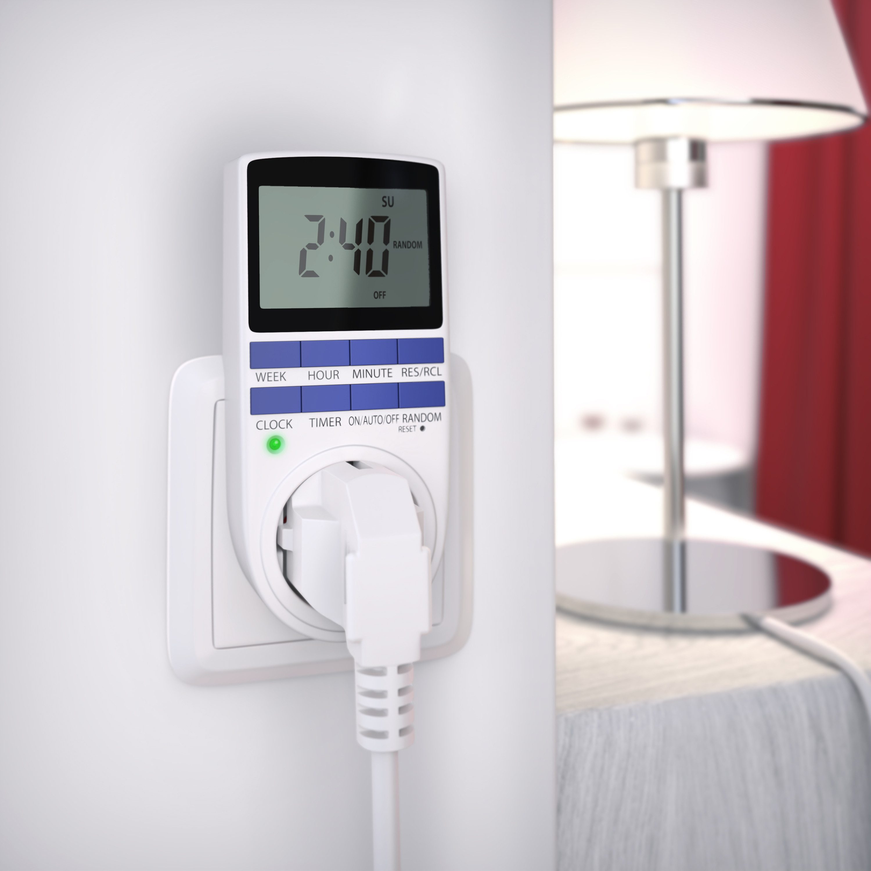 BEARWARE Zeitschaltuhr digital, 2,1" LCD-Display, max. 3680W, 10 Programme, Zufallsschaltung, 1-St., Back-Up Reserve-Batterie und integrierter Berührungsschutz