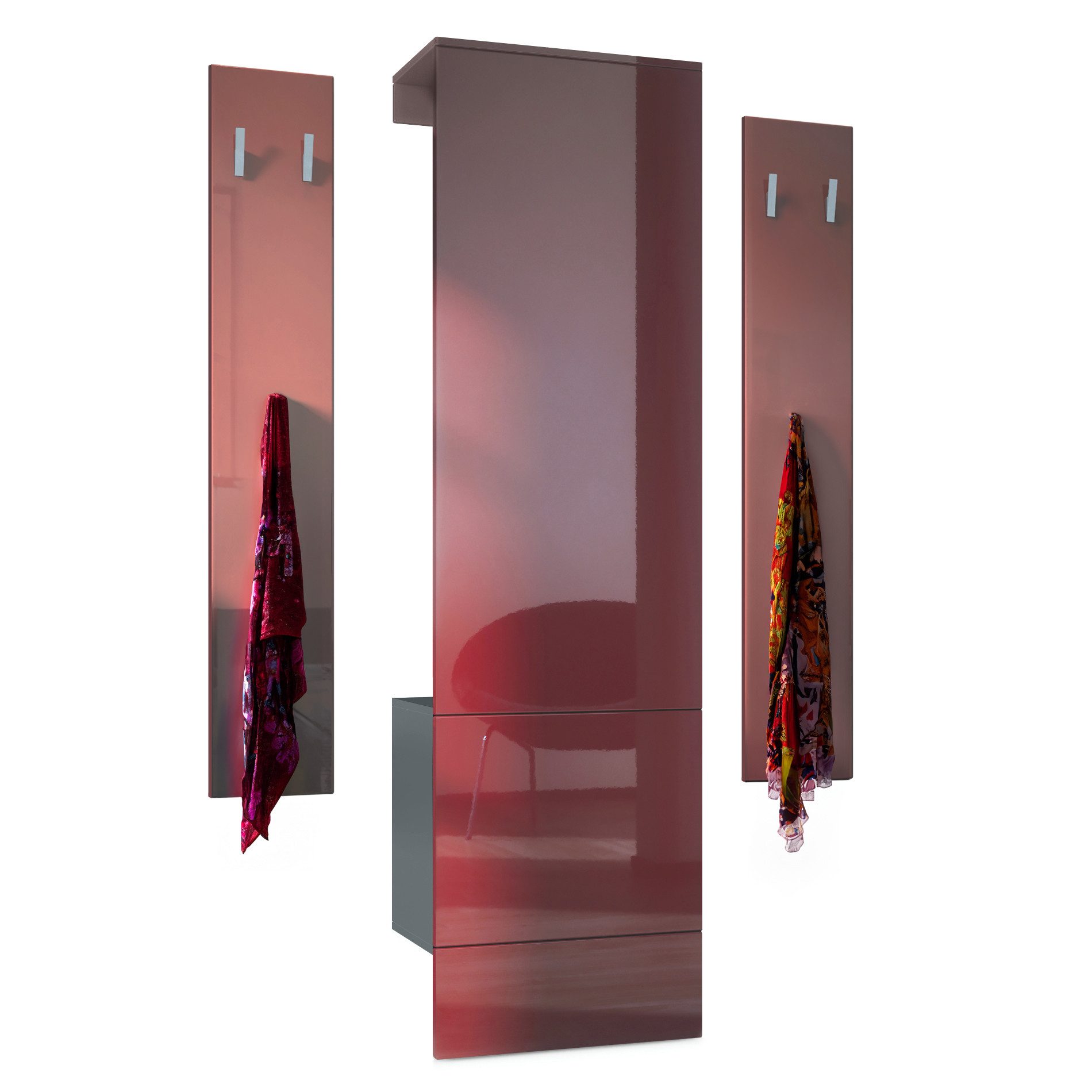 Vladon Garderoben-Set Hollywood, (Garderoben-Set, bestehend aus 1 Garderobenpaneel und 1 Wandpaneel), Anthrazit matt/Bordeaux Hochglanz