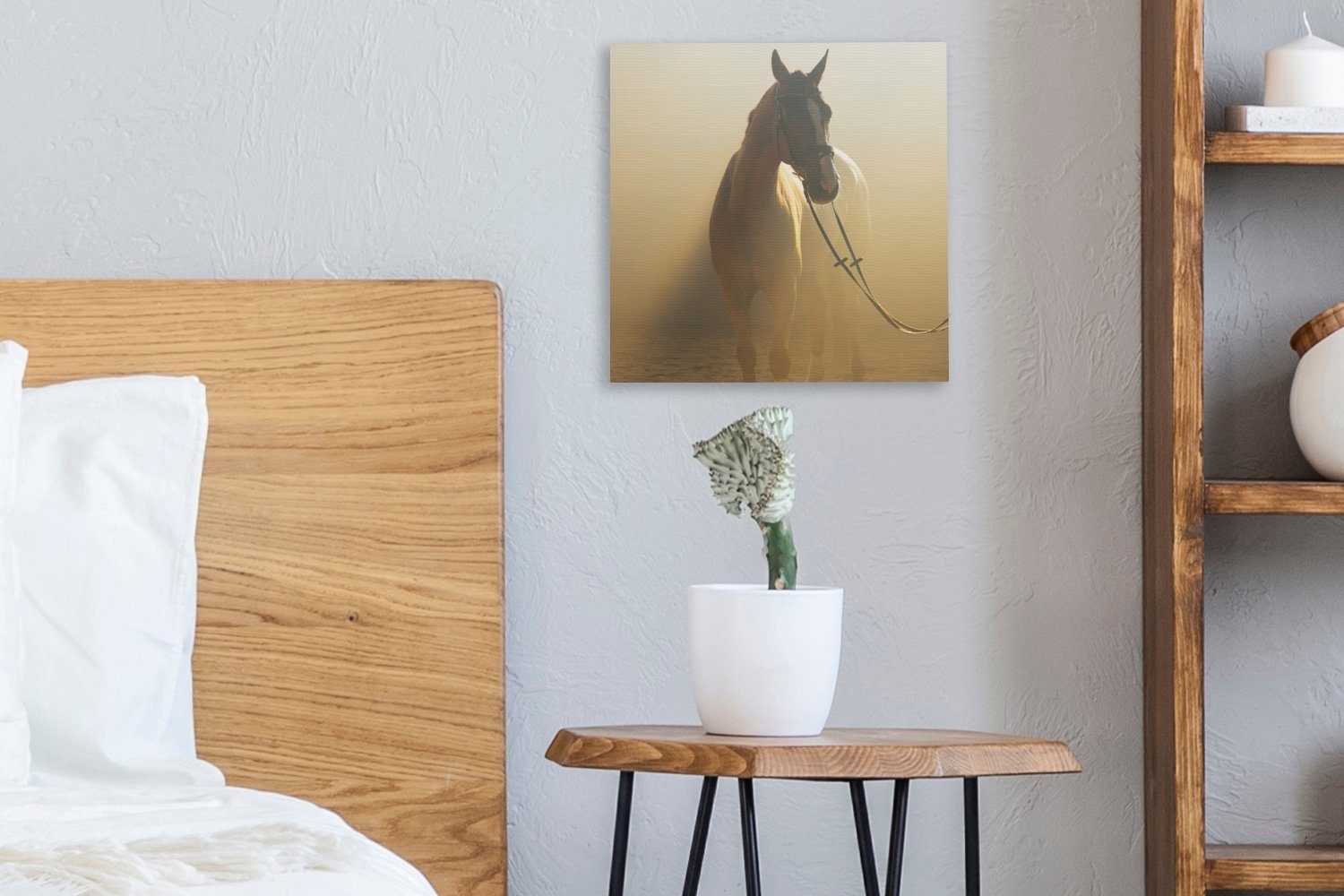 Leinwand - OneMillionCanvasses® Wohnzimmer St), (1 Pferd Bilder Sand, Schlafzimmer - für Leinwandbild Licht