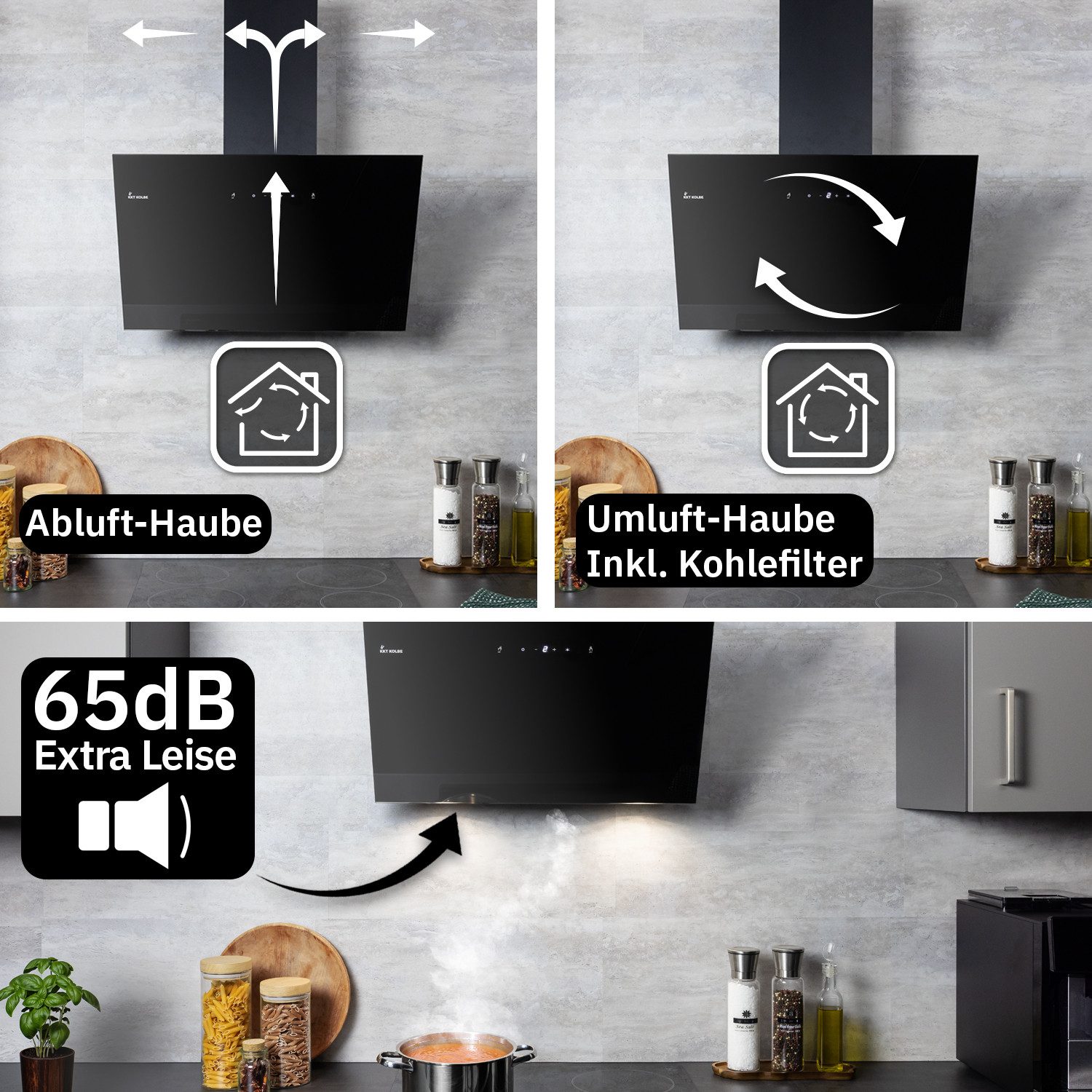 KKT KOLBE Wandhaube Dunstabzugshaube 60cm TRIO6025S Dunstabzugshaube 60cm TRIO6025S, Abzugshaube / Abluft / 60cm / Umluft / Schwarz / Gestensteuerung / LED