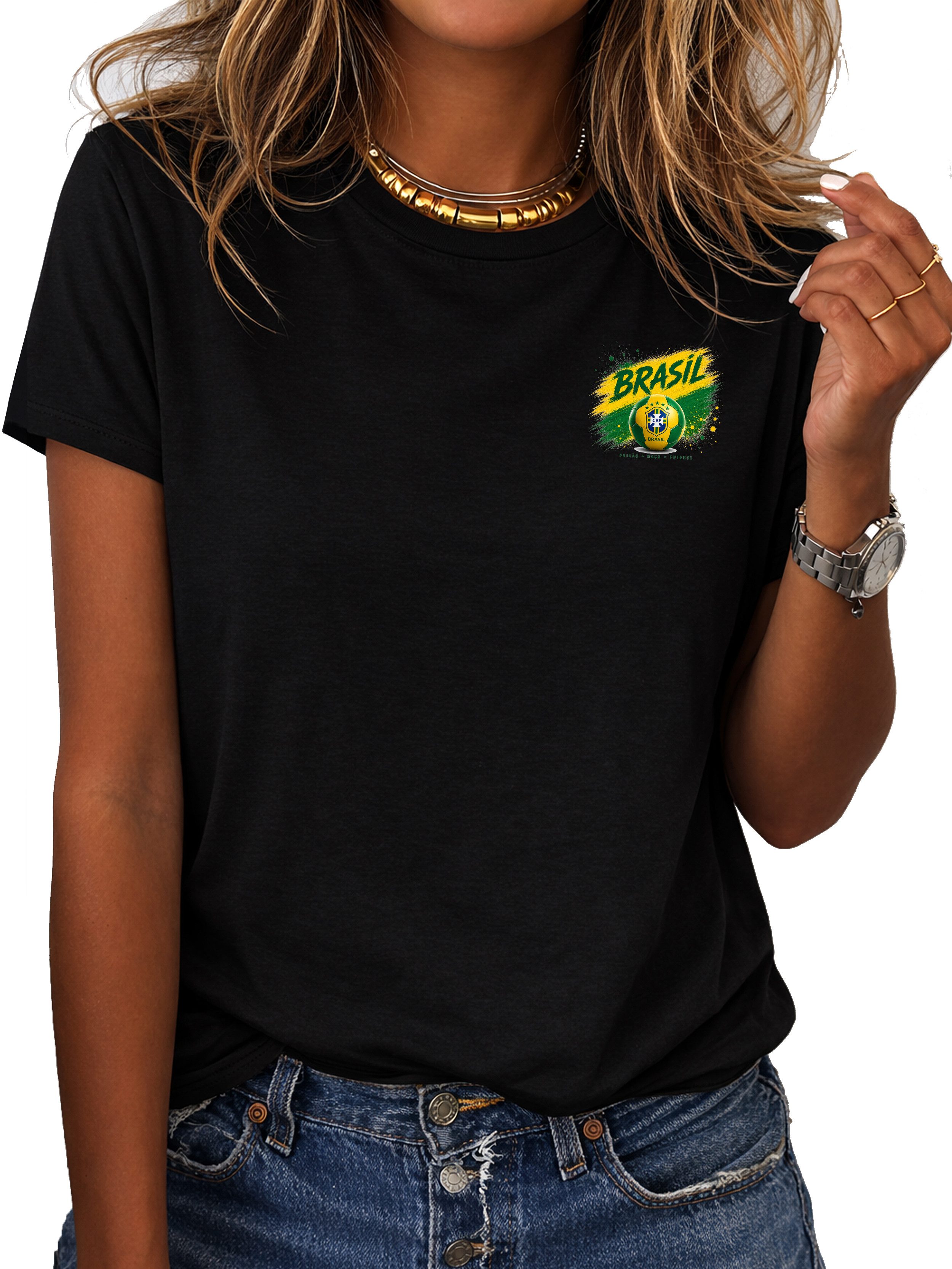 RMK T-Shirt Damen Shirt Rundhals Fußball Brasil WM aus Baumwolle