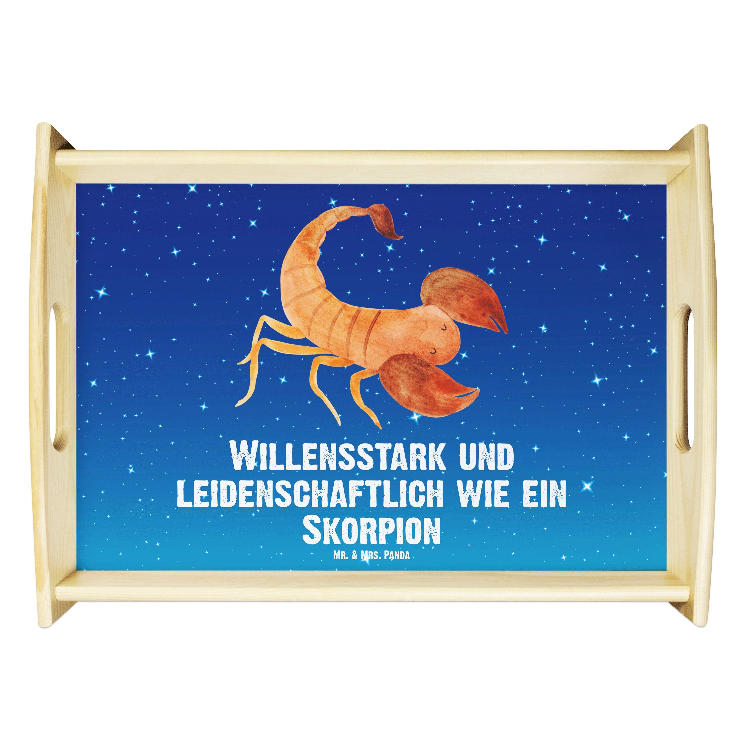 Mr. & Mrs. Panda Tablett Sternzeichen Skorpion - Sternenhimmel Blau - Geschenk, Astrologie, Ge, Echtholz lasiert, (1-tlg)
