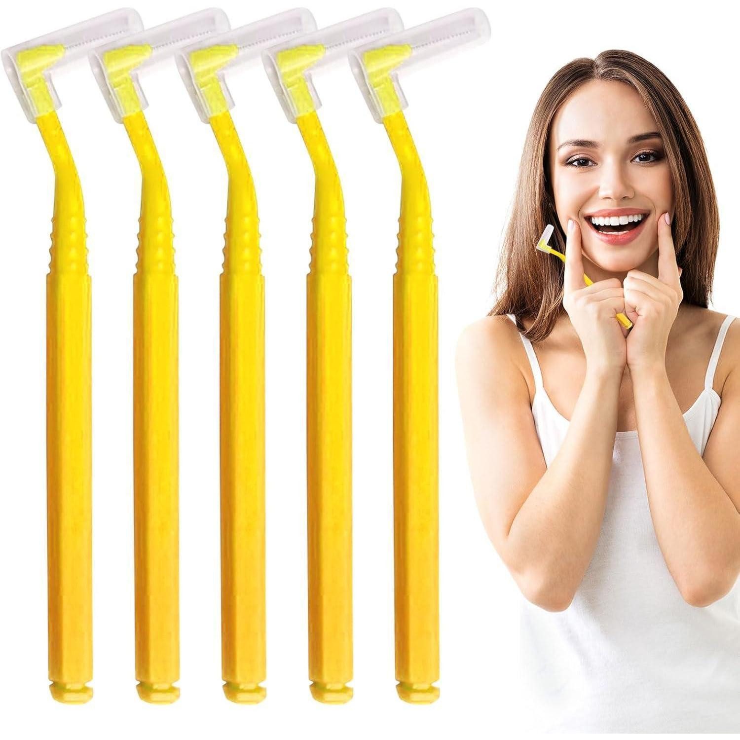 LuxusKollektion Interdentalbürsten 40 Stück L-Förmige Interdentalbürsten Zahnreinigung Zwischenräume Gelb