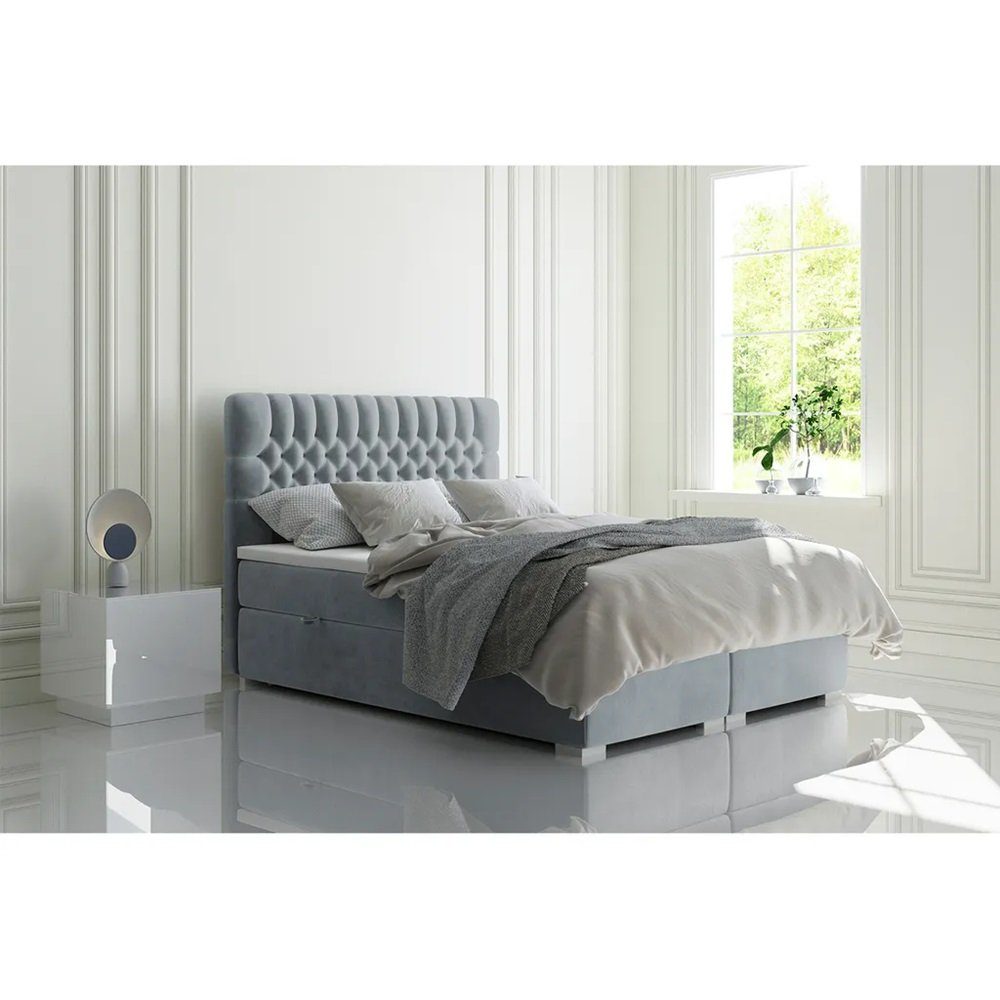 DB-Möbel Boxspringbett Boxspringbett Lidia, Doppelbett mit Bettkasten PREMIUM-Matratze
