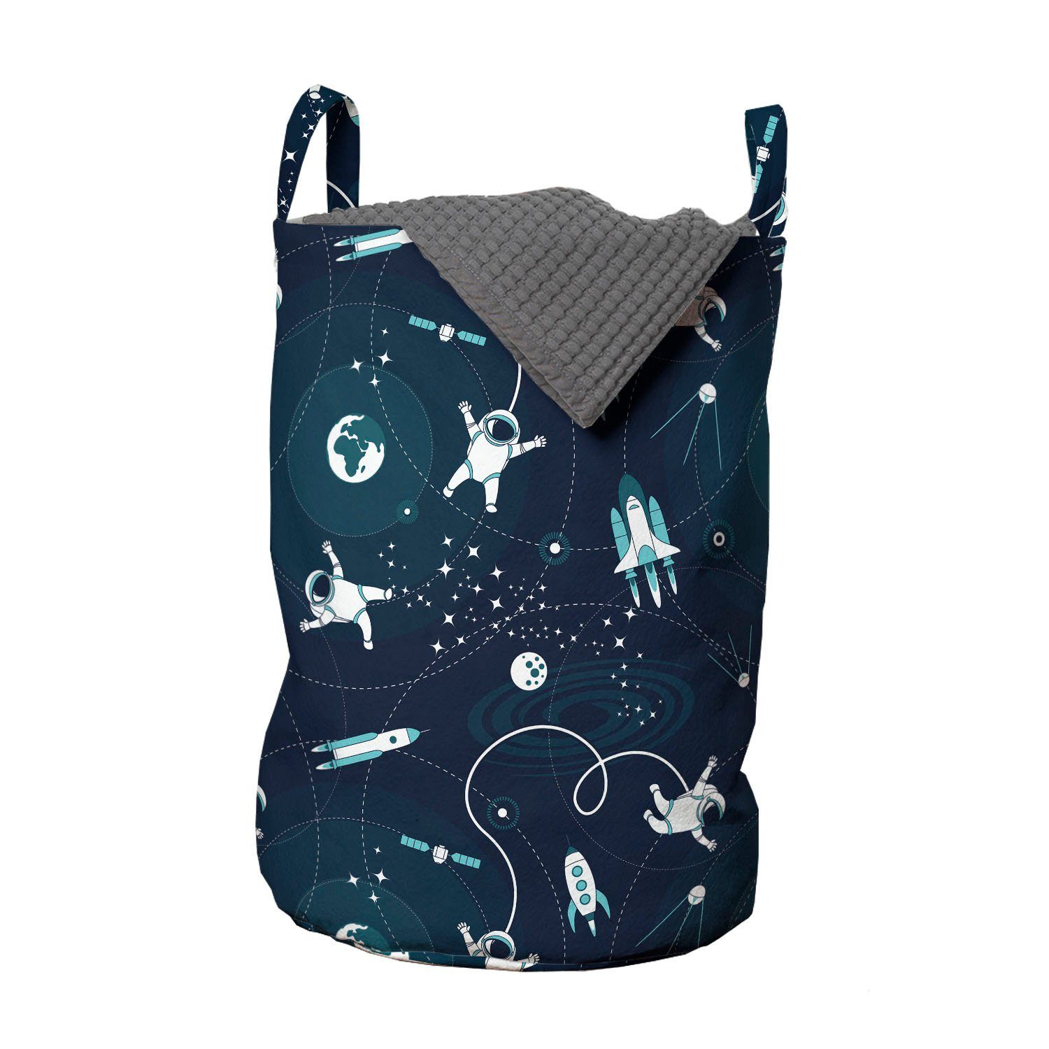 Abakuhaus Wäschesäckchen Wäschekorb mit Griffen Platz Waschsalons, Kordelzugverschluss Astronauts Orbit weltweit mit Die für