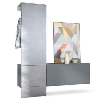 Vladon Garderoben-Set Carlton, (Wandgarderobe bestehend aus, 1 Paneel und 1 Schrankmodul), Anthrazit matt/Scratchy Metal (156,5 x 193 x 35 cm)