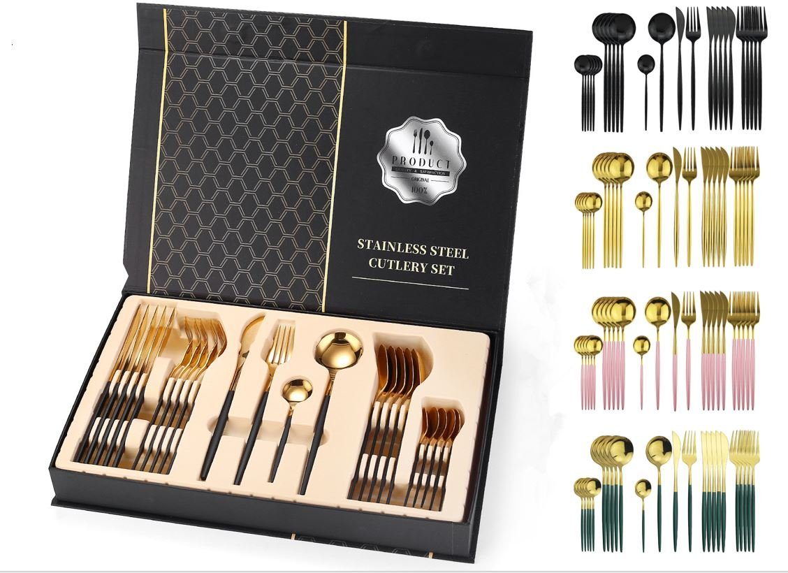 Faizee Möbel Besteck-Set Besteck Set Edelstahl für 6 Personen 24-teiliges Besteckset Luxury Box (24-tlg), Edelstahl