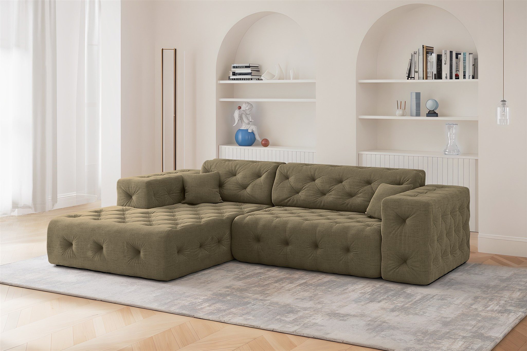 Fun Möbel Ecksofa Designersofa CHANTAL mit Ottomane in Stoff Moly, inkl. 2 Zierkissen, Ottomane Links oder Rechts