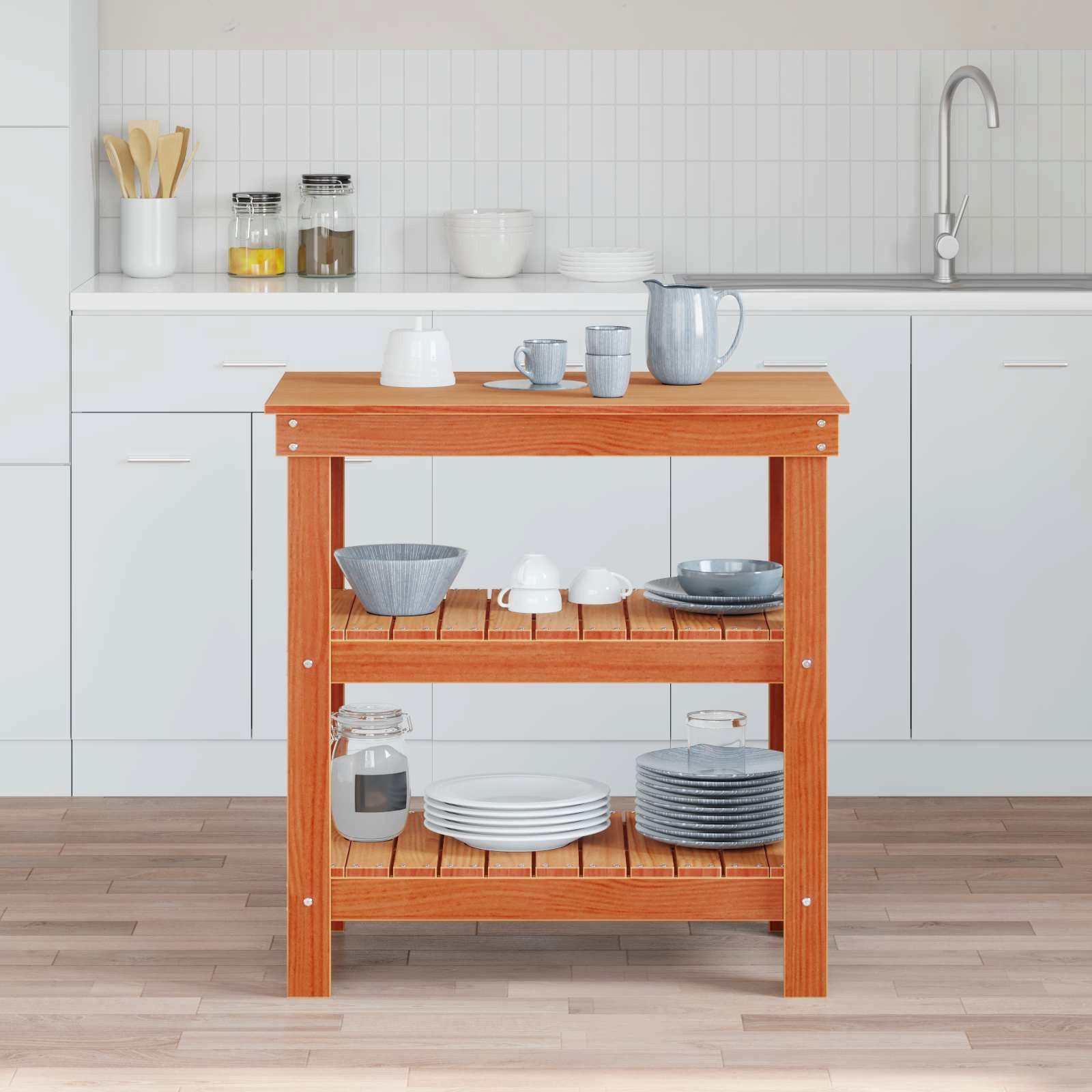 vidaXL Werkbank Werkbank mit Regal 78,5 x 50 x 80 cm Massives Kiefernholz, (1-tlg)