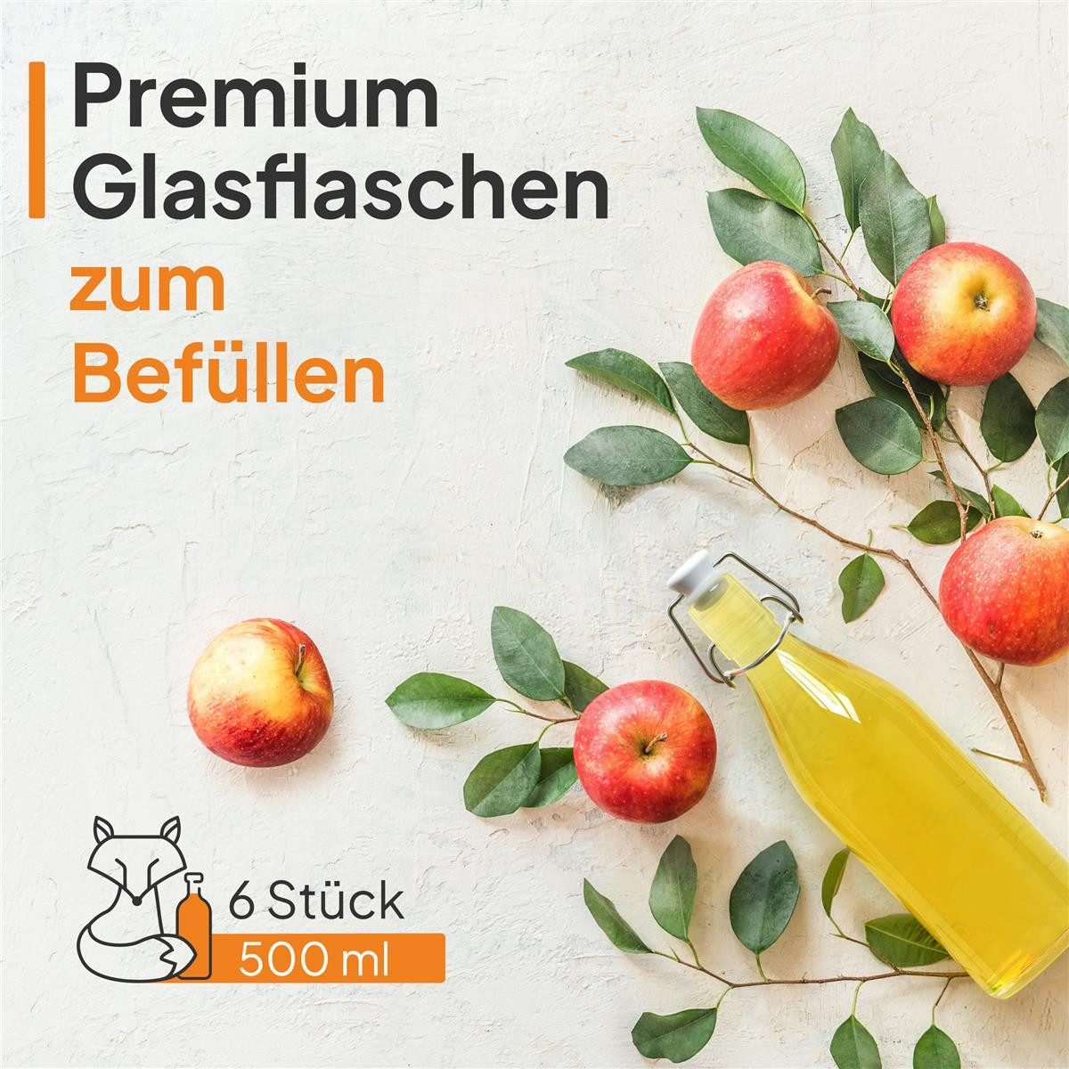 Flaschen-Fuchs Vorratsglas 500ml Flaschen zum Befüllen Bügelverschluss Schnaps Likörflaschen, Glas, (6er Set) – Bild 3 von 5