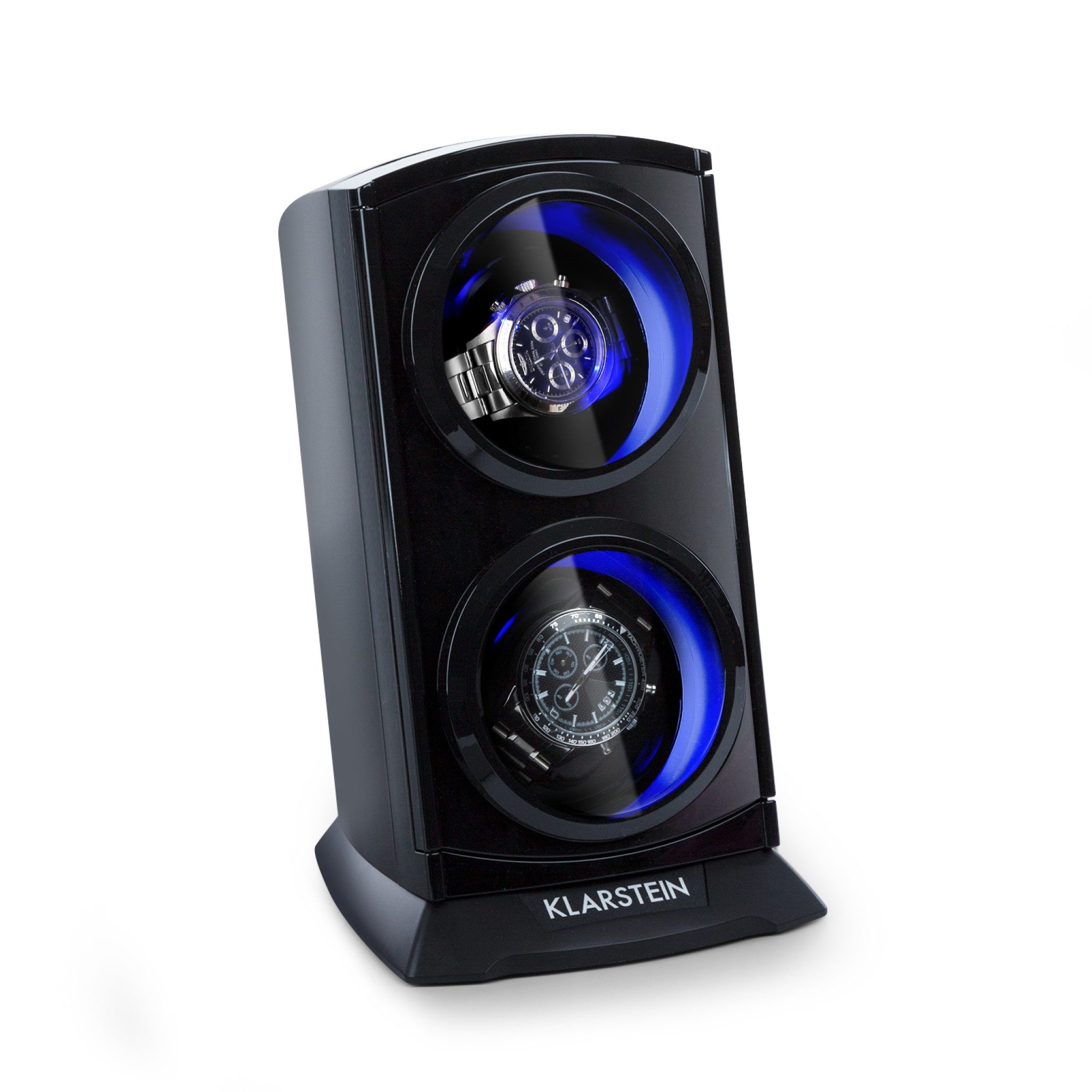 Klarstein Uhrenbeweger St. Gallen Premium Uhrenbeweger 2 Uhren 4 Stufen LED Acrylglas, Uhrenkasten Watchwinder für Automatikuhren mit Sichtfenster leise