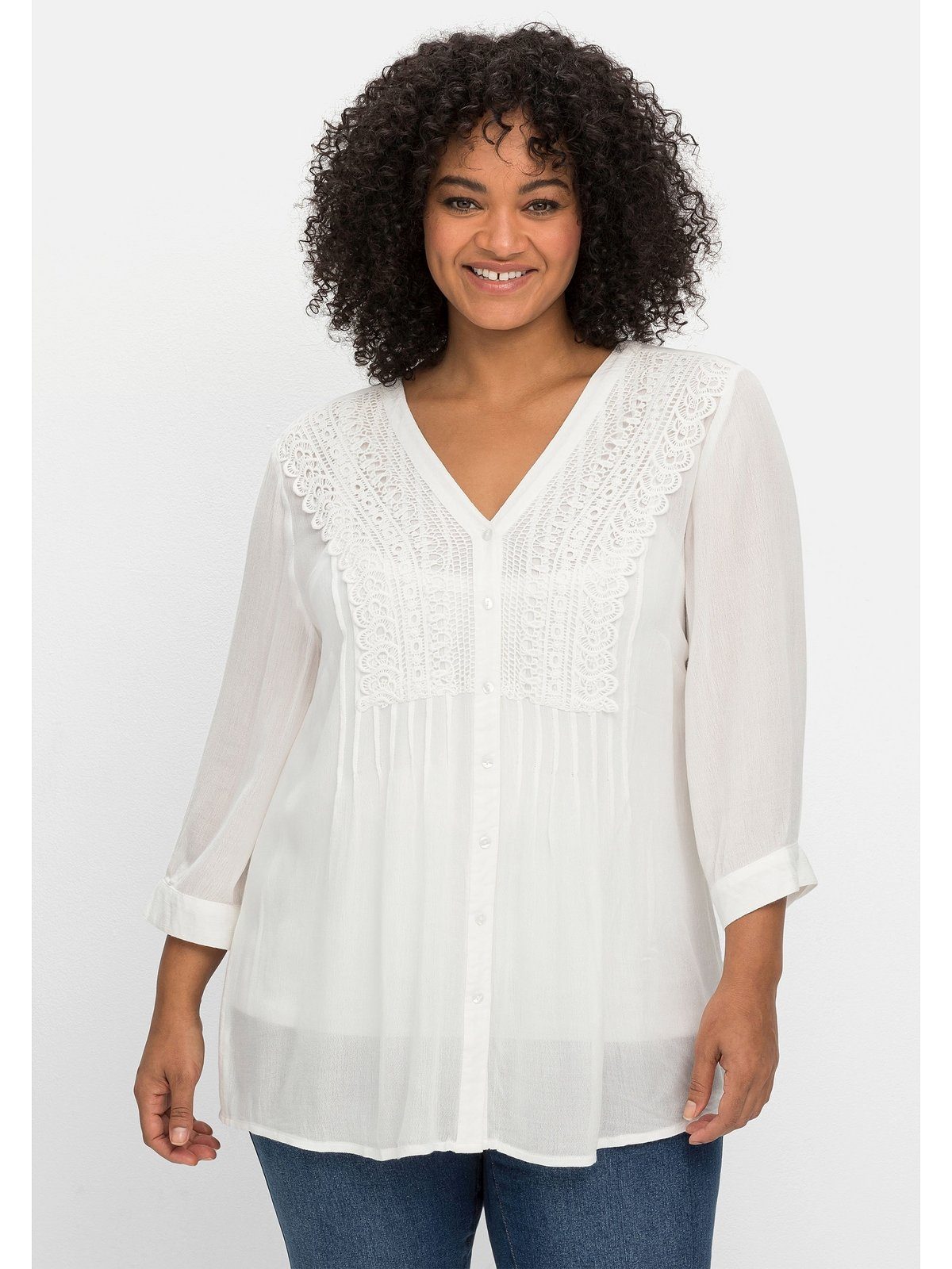 sheego by Joe Browns Longbluse Große Größen mit Häkelspitze und Biesen