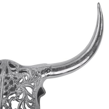 WOMO-DESIGN Skulptur Schädel mit Hörner Skulptur Wand Dekoration Matador Büffel Tierschädel, Silber 57x35cm Aluminium mit Nickelbeschichtung