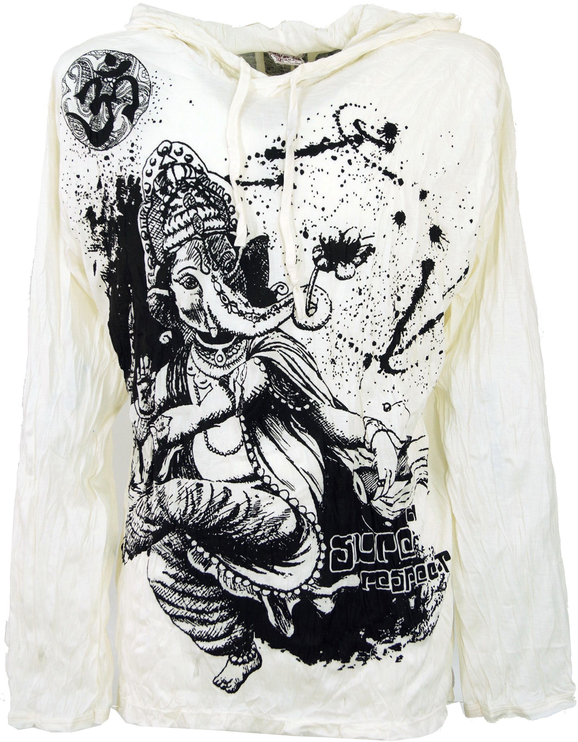 Ganesh.. Sure Style, Dancing Langarmshirt, Goa Festival, alternative Bekleidung weiß Kapuzenshirt Guru-Shop T-Shirt