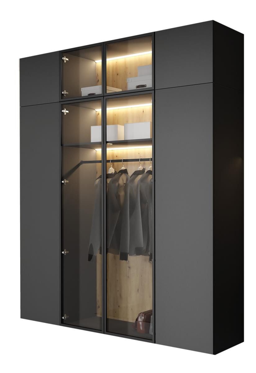 Compleo Drehtürenschrank 200 cm breit STELLS, Kleiderschrank mit Glasfront, Modern Garderobe