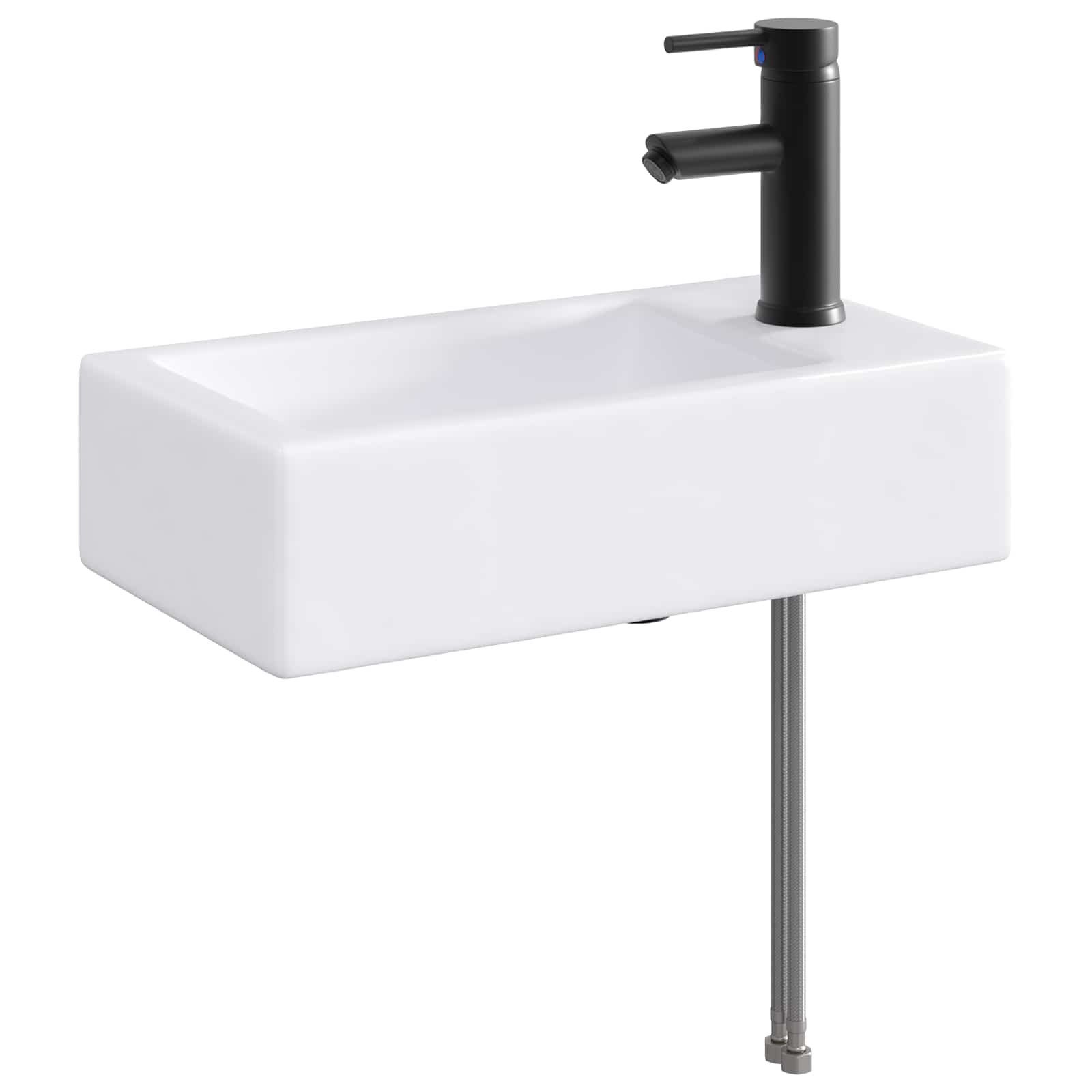 vidaXL Badezimmerspiegelschrank Waschbecken mit Wasserhahn und Abfluss Matt Schwarz (1-St)