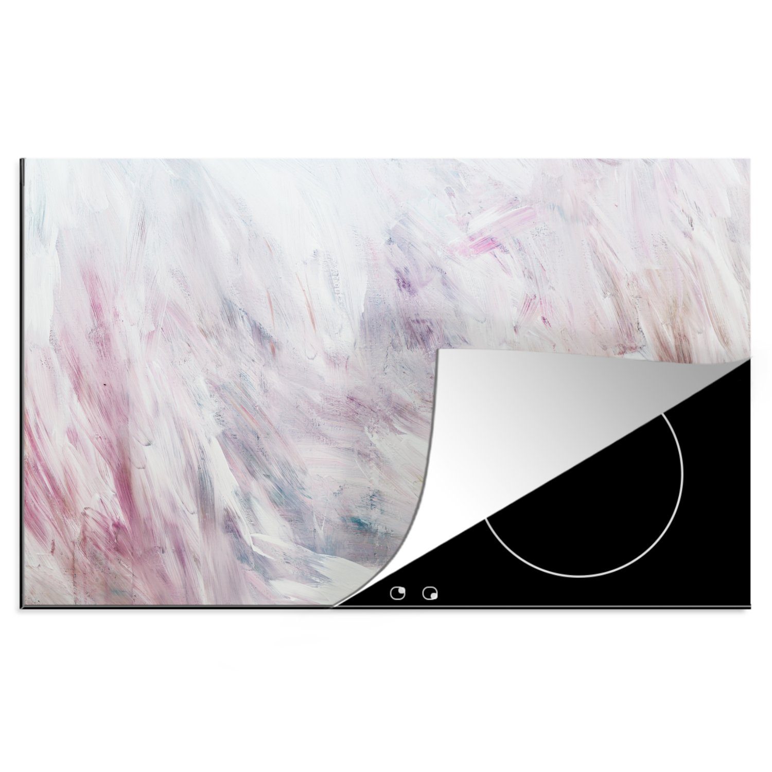 MuchoWow Herdblende-/Abdeckplatte Ein weißes, mehrfarbiges Bild mit Pinselstrichen, Vinyl, (1 tlg), 81x52 cm, Induktionskochfeld Schutz für die küche, Ceranfeldabdeckung