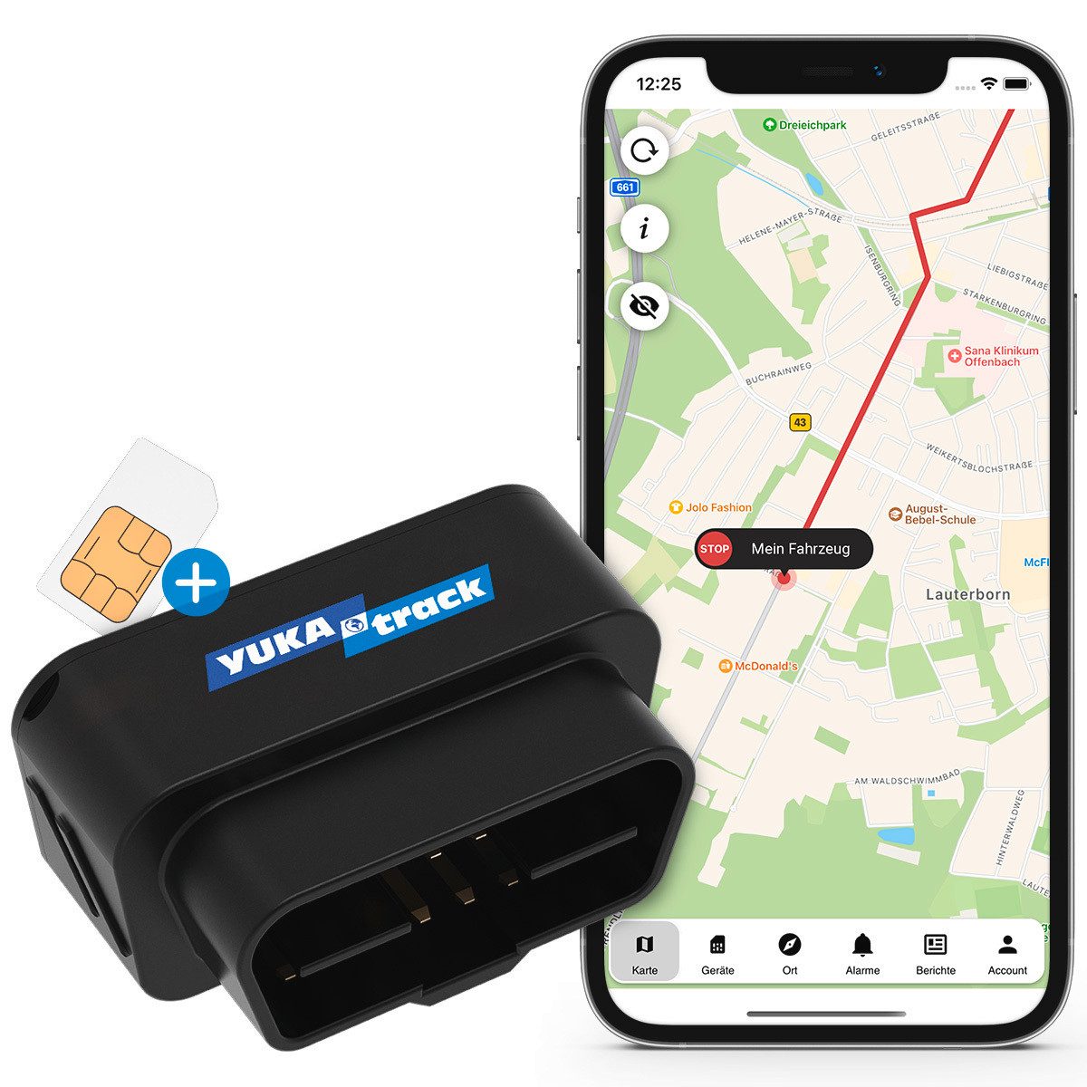 OBD (2G) GPS-Tracker (europaweite Datenflat für 12 Monate)