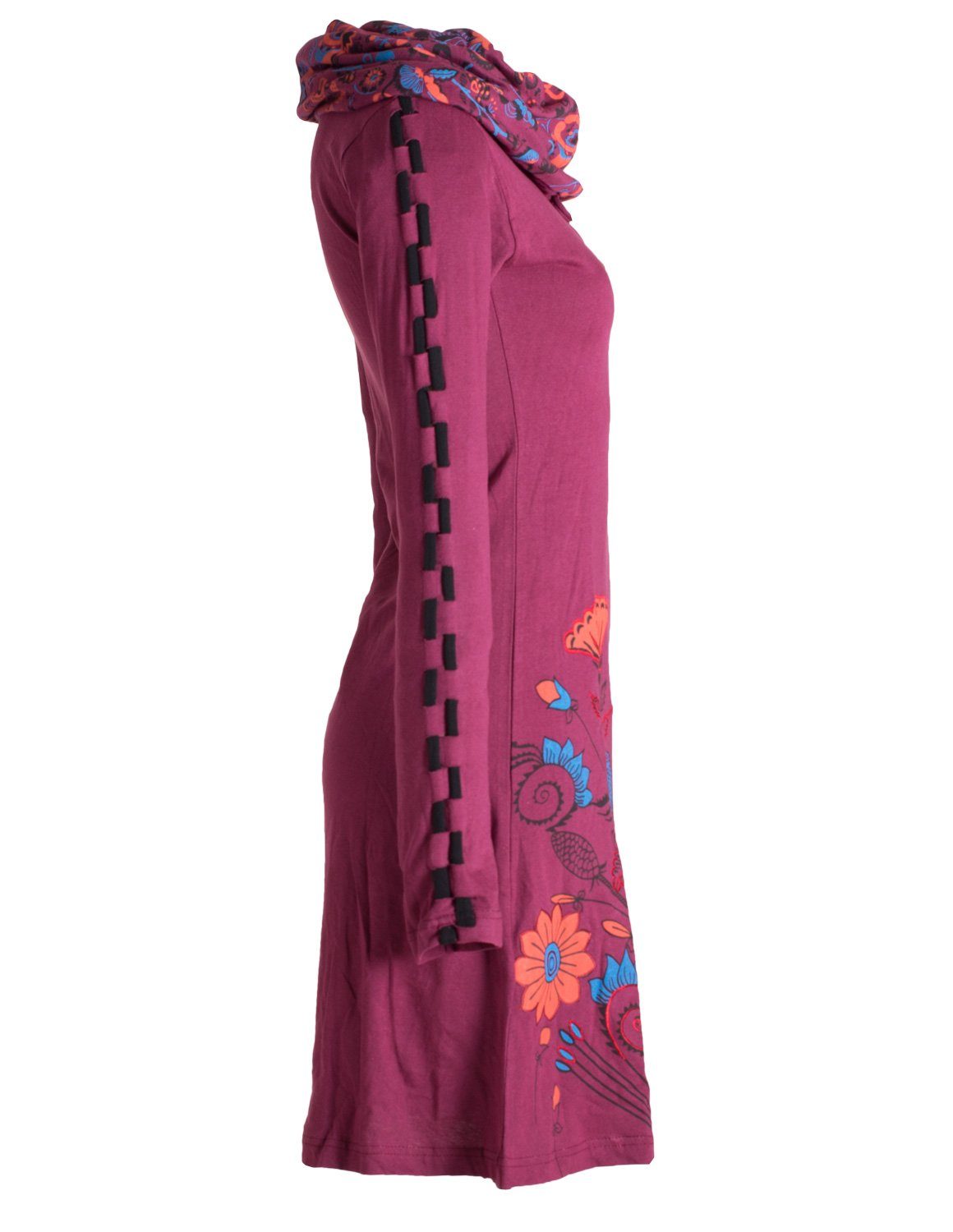 Vishes Midikleid Langärmliges Blumenkleid mit Schalkragen Hippie, Boho, Elfen Style