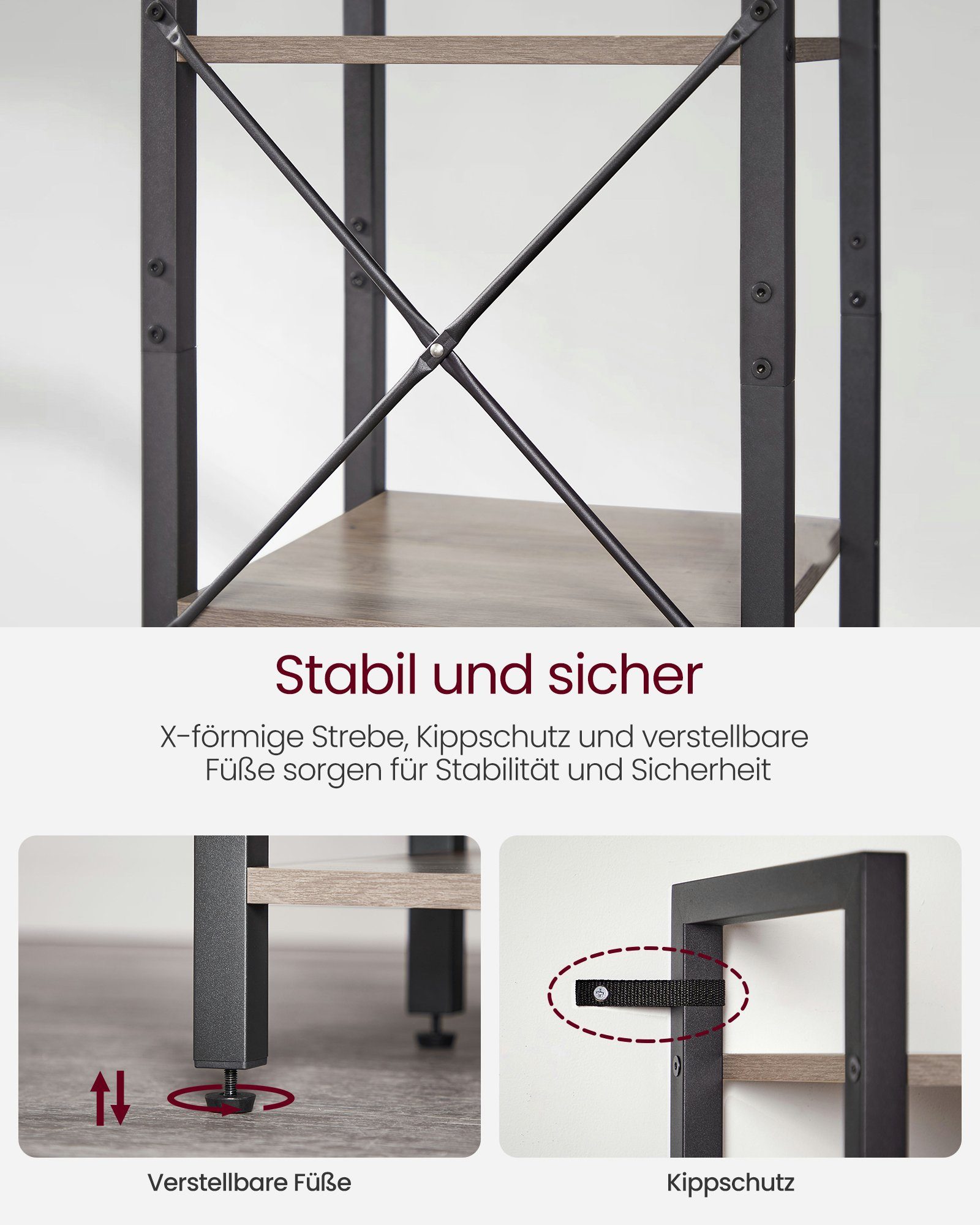 VASAGLE Bücherregal Standregal, Lagerregal, 6 Ebenen, Bücherregal, Stahlrahmen