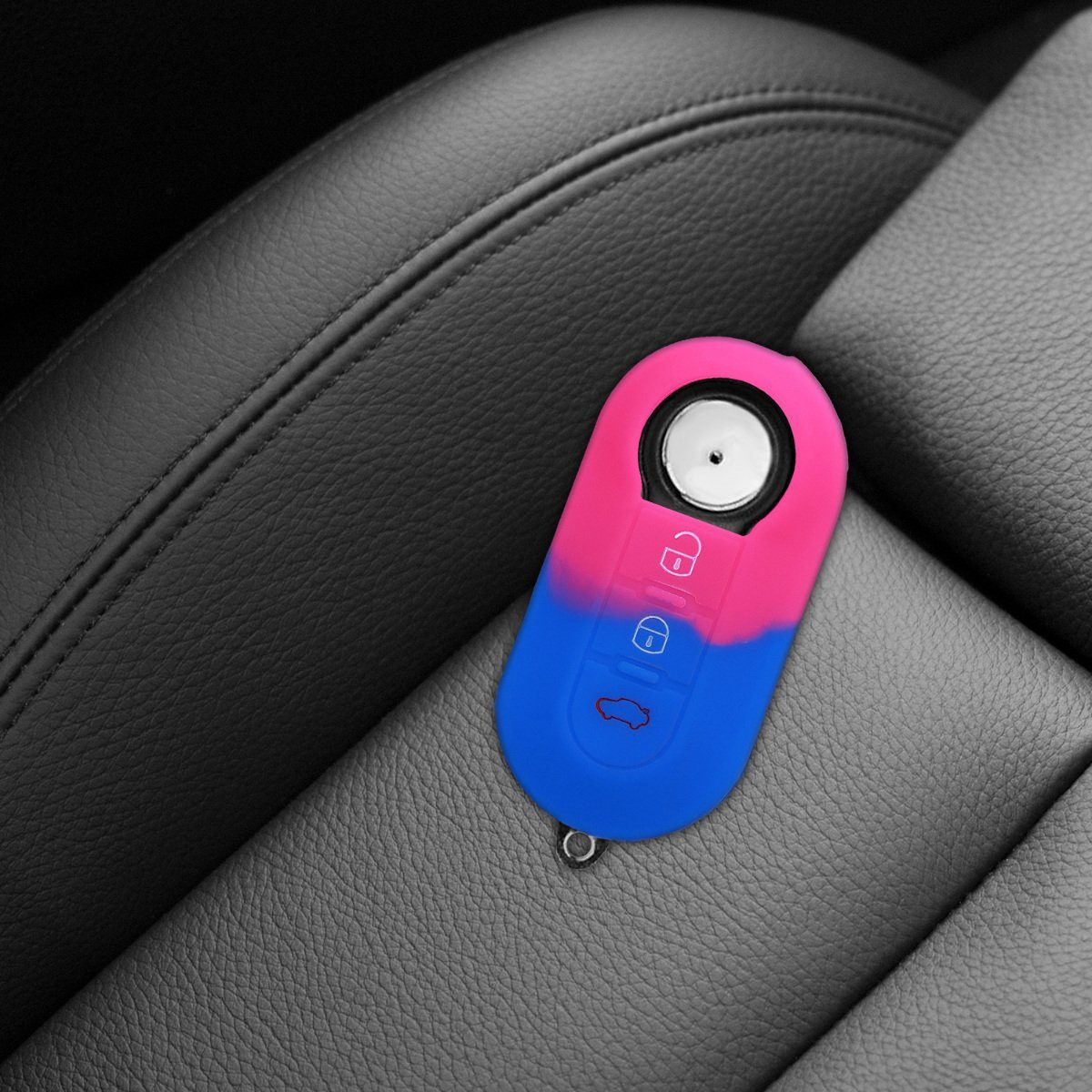kwmobile Schlüsseltasche Hülle für Fiat 500E 4-Tasten Autoschlüssel, Glitzer  Silikon Case - Schlüsselhülle in Pink