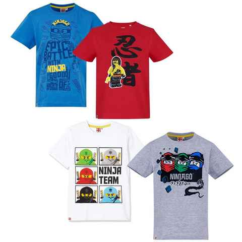 LEGO® T-Shirt Lego® Ninjago T-Shirt Jungen + Mädchen Blau Rot Weiß Gr.104 116 128 140 entspricht 4 6 8 10 Jahre