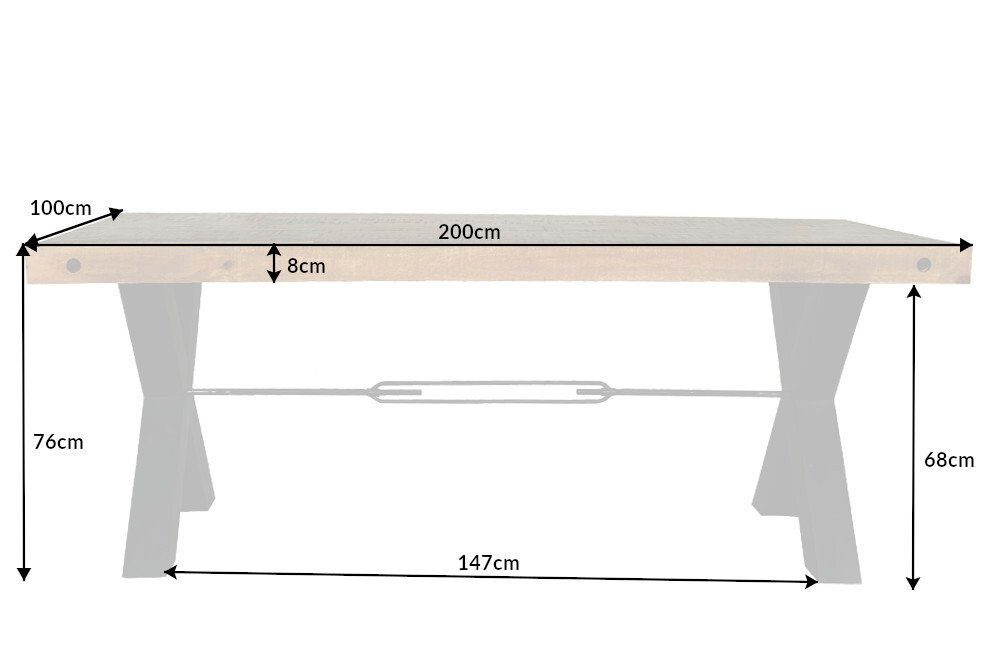 (Einzelartikel, Tischplatte Massivholz 8cm Esstisch · riess-ambiente schwarz 200cm Metall · vintage · braun Esszimmer · THOR / Pinie 1-St),
