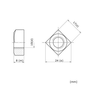 IGcons Schrauben-Set 10x Sechskantschrauben + Vierkantmuttern M10x25 Edelstahl A2 Vollge, (10 St)