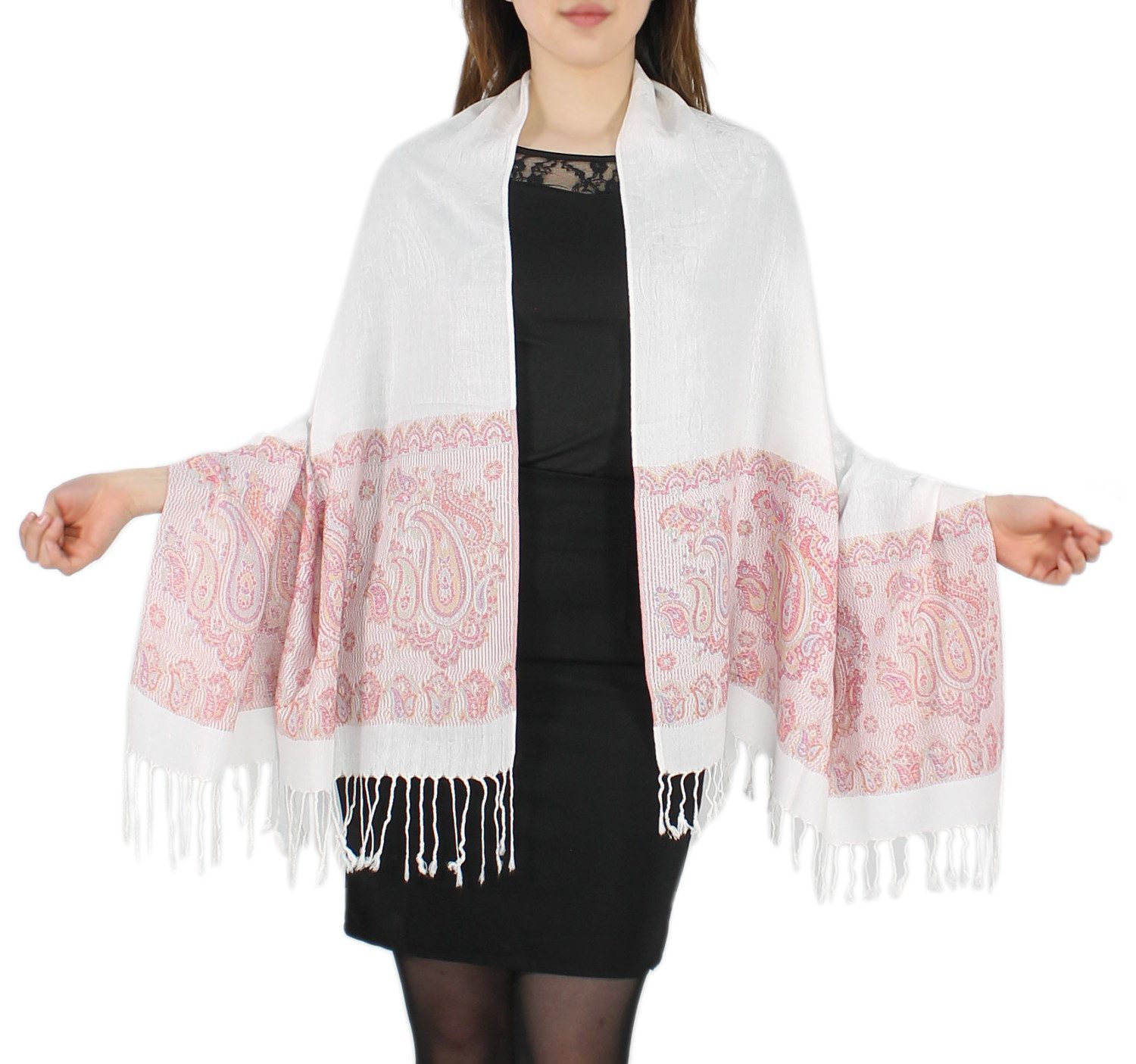 dy_mode Modeschal Eleganter Damen Schal Stola Schultertuch im Paisley Muster, mit Fransen