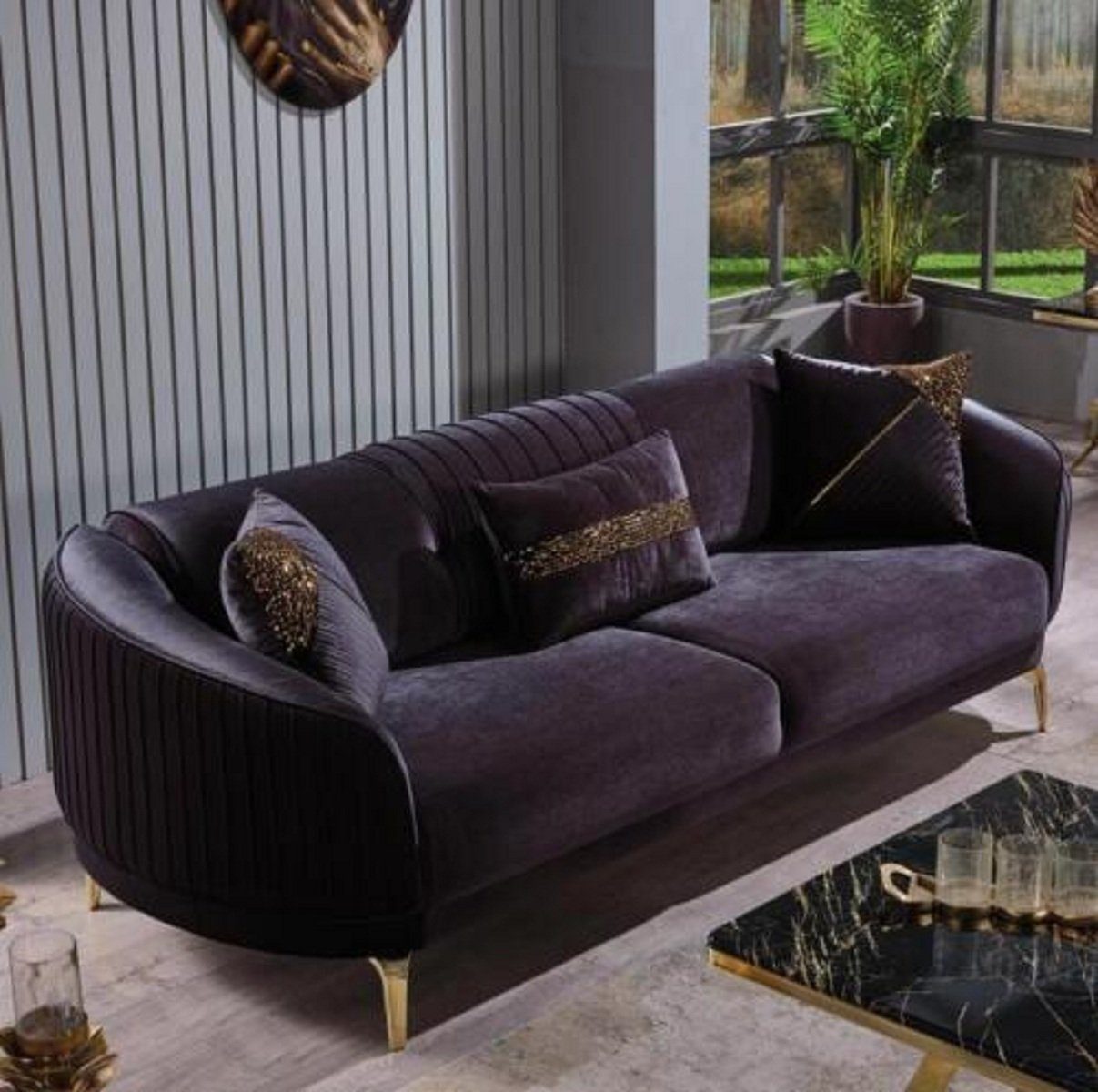 JVmoebel 3-Sitzer Dreisitzer Sofa Moderne Wohnzimmer Couch Schwarz Designer Polstersofas, 1 Teile, Made in Europa