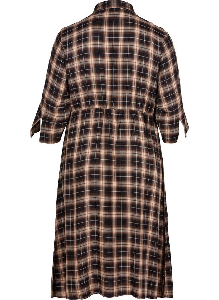 Zizzi Maxikleid Große Größen Damen mit 3/4-Ärmeln und Karo-Muster in