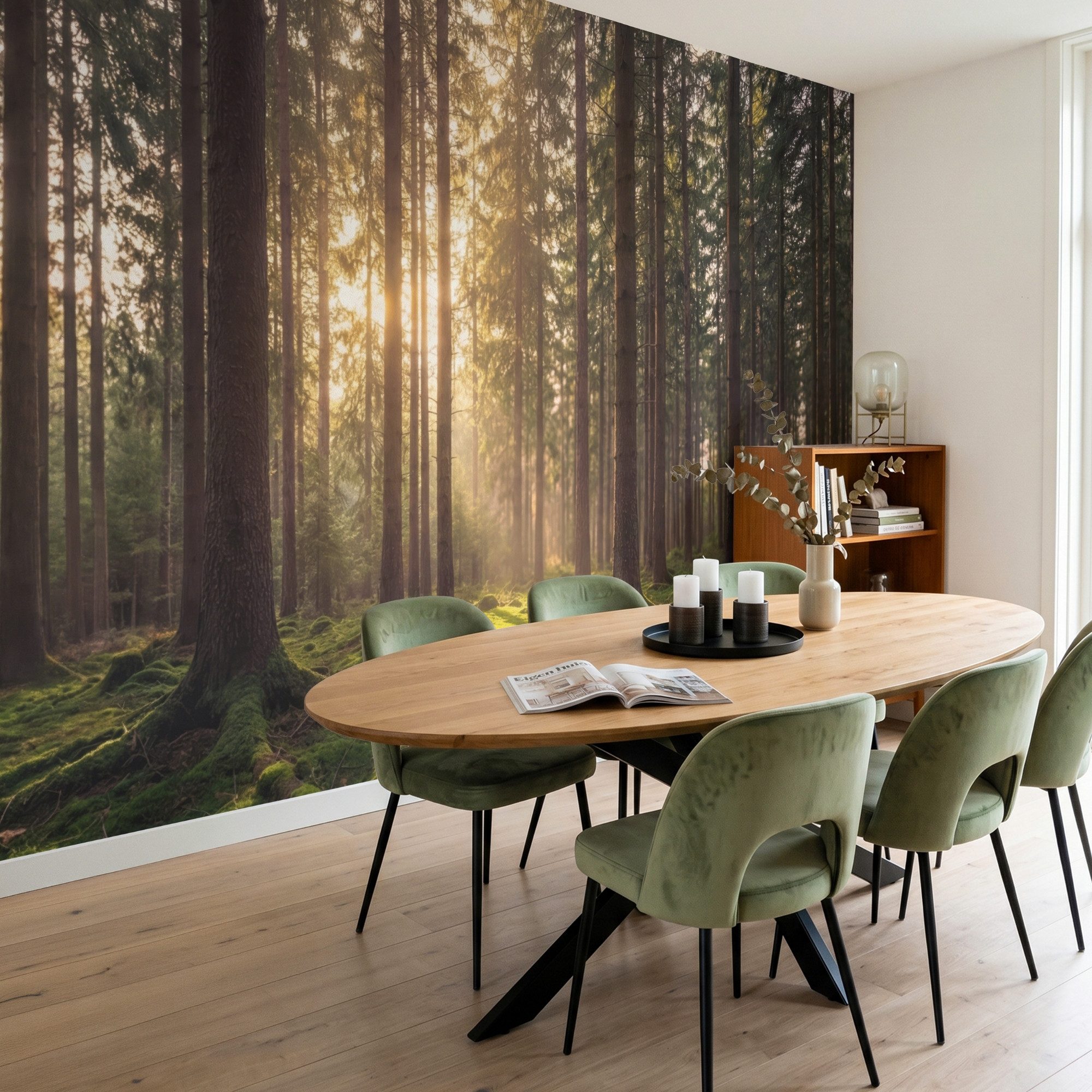 OnlyWow Fototapete Wald - Gras - Sonnenlicht, Matt, bedruckt, Wohnzimmer, Modern, Wanddekoration, Vliestapete 100x70cm – Bild 5 von 5