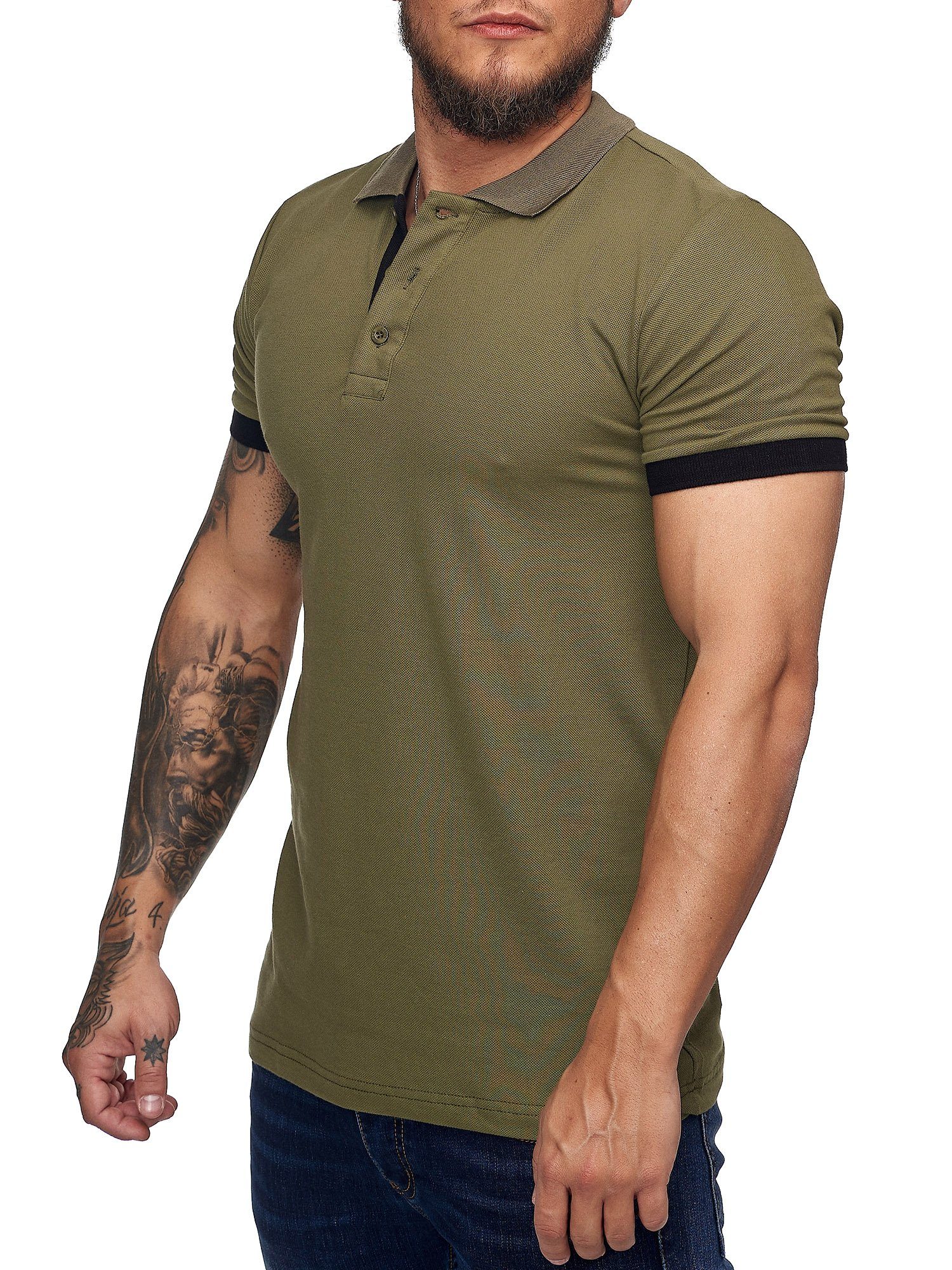 Slim Polohemd T-Shirt (1-tlg) Herren Einfarbig Basic Fit Khaki Code47 Kurzarm Poloshirt Code47