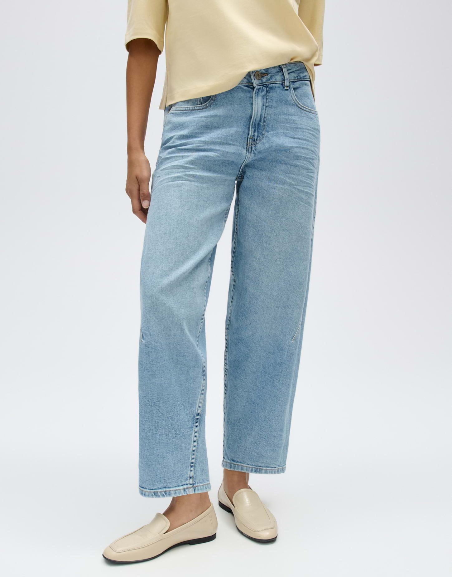 OPUS Relax-fit-Jeans Barrel Jeans aus BCI Cotton Mix Mid Rise Weicher Griff, 5-Pocket-Design, verdeckter Zip-Fly
