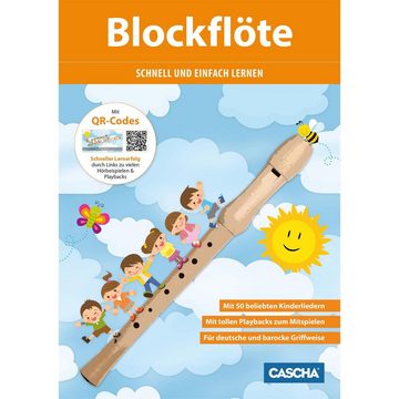 Cascha Lern Set Sopran Blockflöte Deutsche Griffweise, inkl. Tasche, Wischerstab und Lernbuch mit QR-Codes