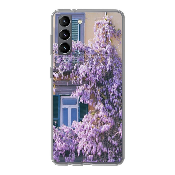MuchoWow Handyhülle Blauer Regen voller Blumen Phone Case Handyhülle Samsung Galaxy S21 Silikon Schutzhülle