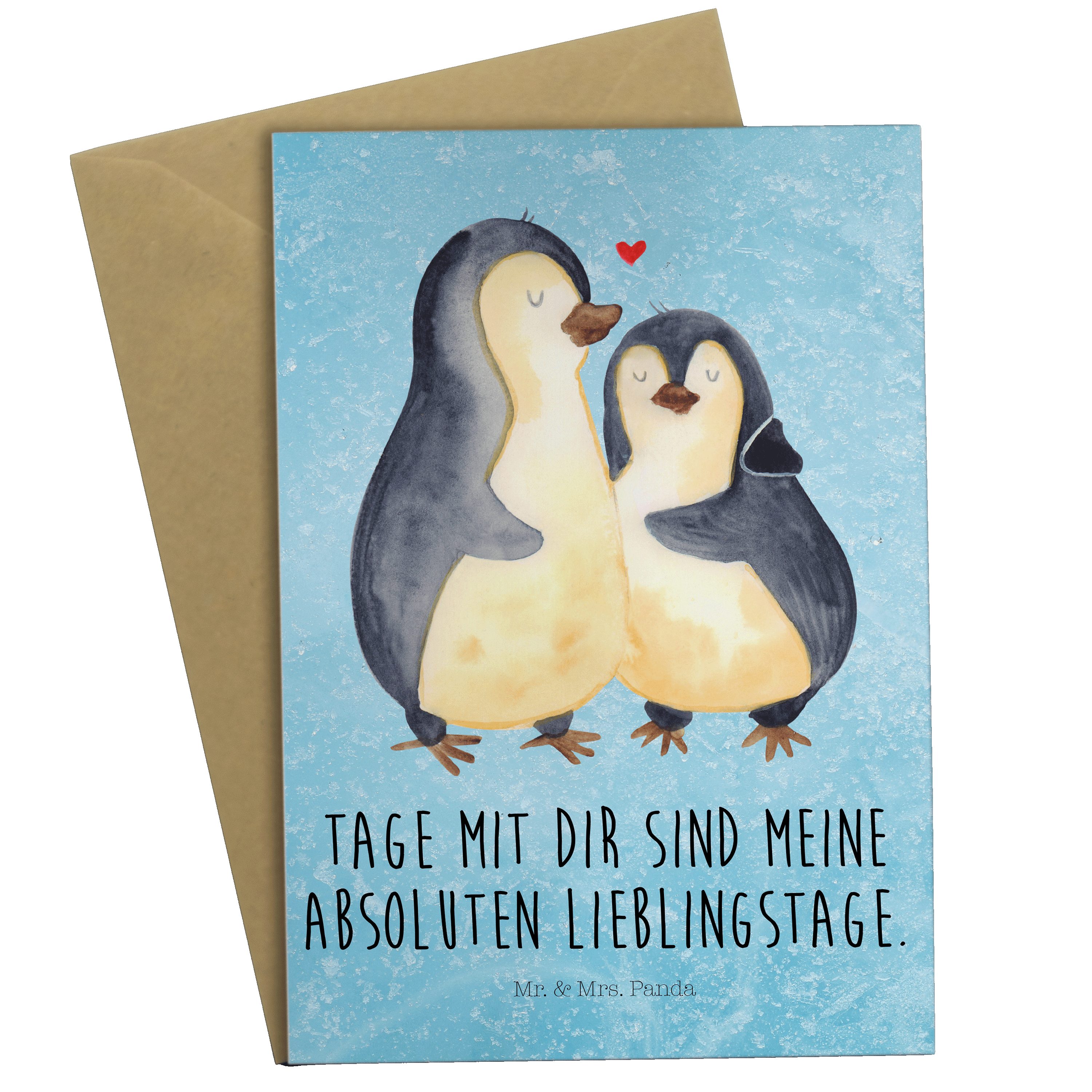 Mr. & Mrs. Panda Grußkarte Pinguin umarmen - Eisblau - Geschenk, Liebesgeschenk, Hochzeit, Grußk, Matte Innenseite