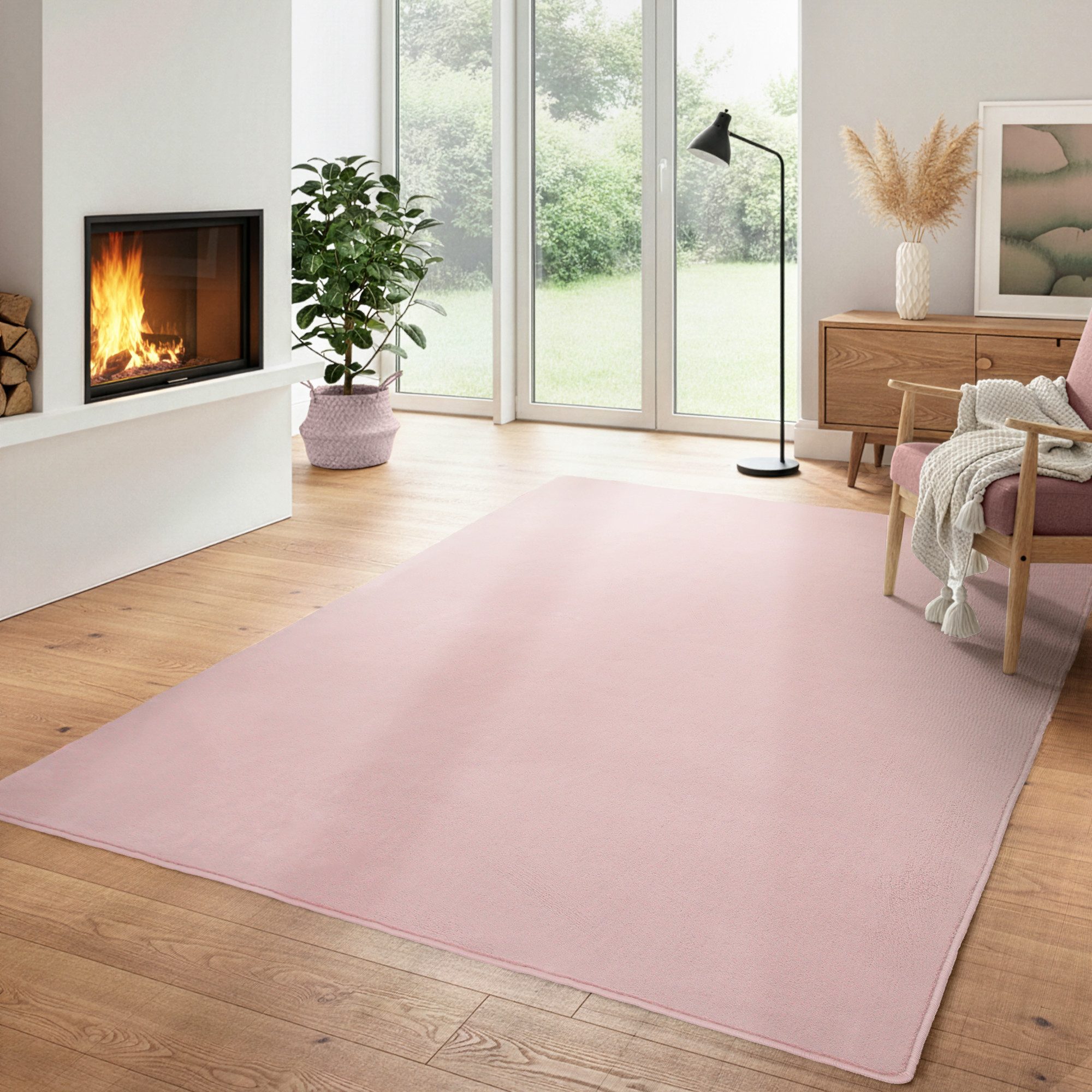 Carpettex Veloursteppich Unicolor - Einfarbig, Läufer, Höhe: 7 mm, Kurzflor Rund Teppich Anti-Rutsch Rückseite Waschbar Flauschiger