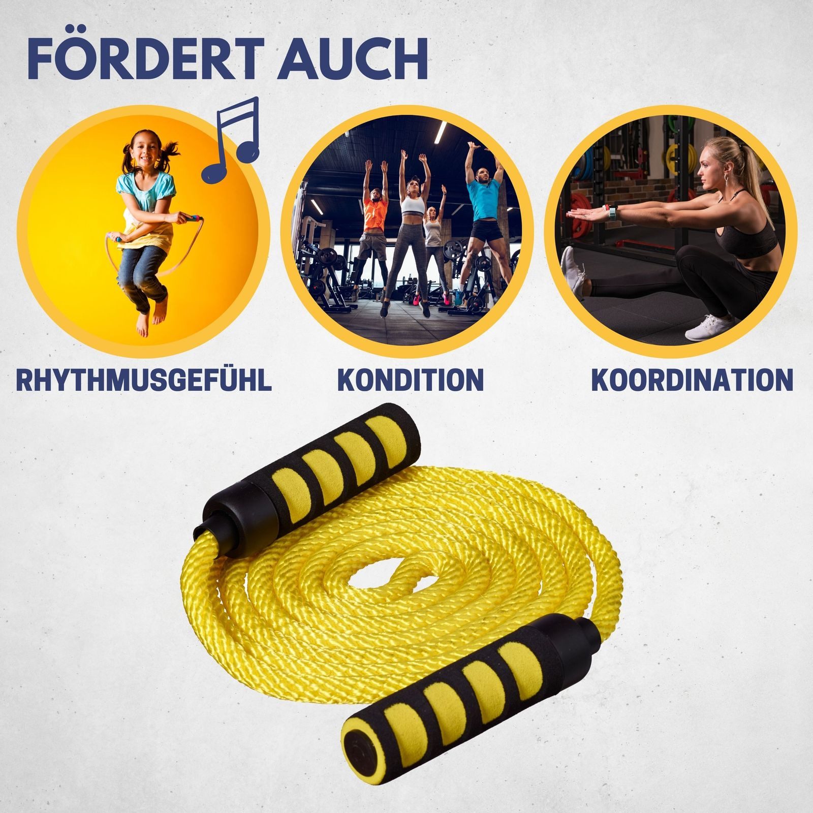 Best Sporting Springseil Springseil mit Softgriffen I Länge 400 cm I Farbe Gelb, Schwungseil für mehrere Springer