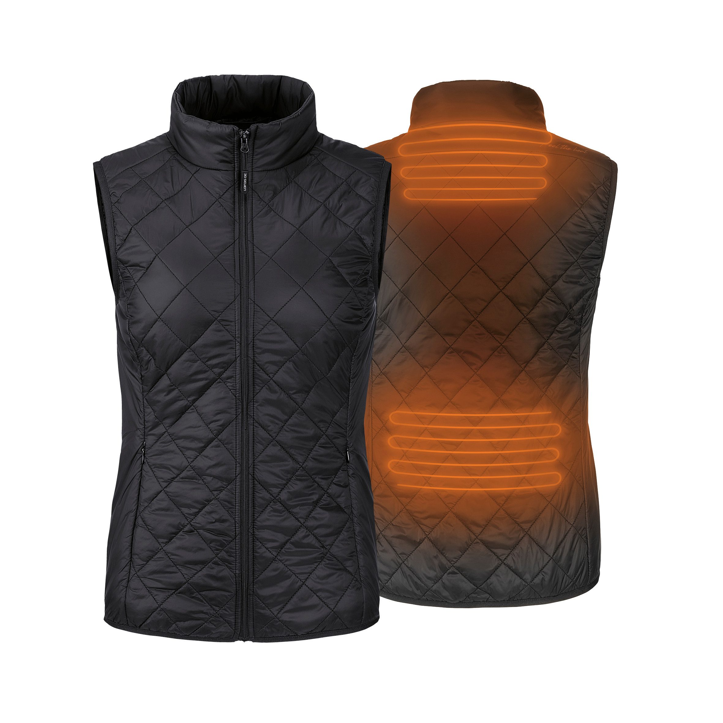 30seven Steppweste beheizte Weste Slim Fit Damen - Schwarz 7,4V Set inkl. Powerbank & Ladegerät
