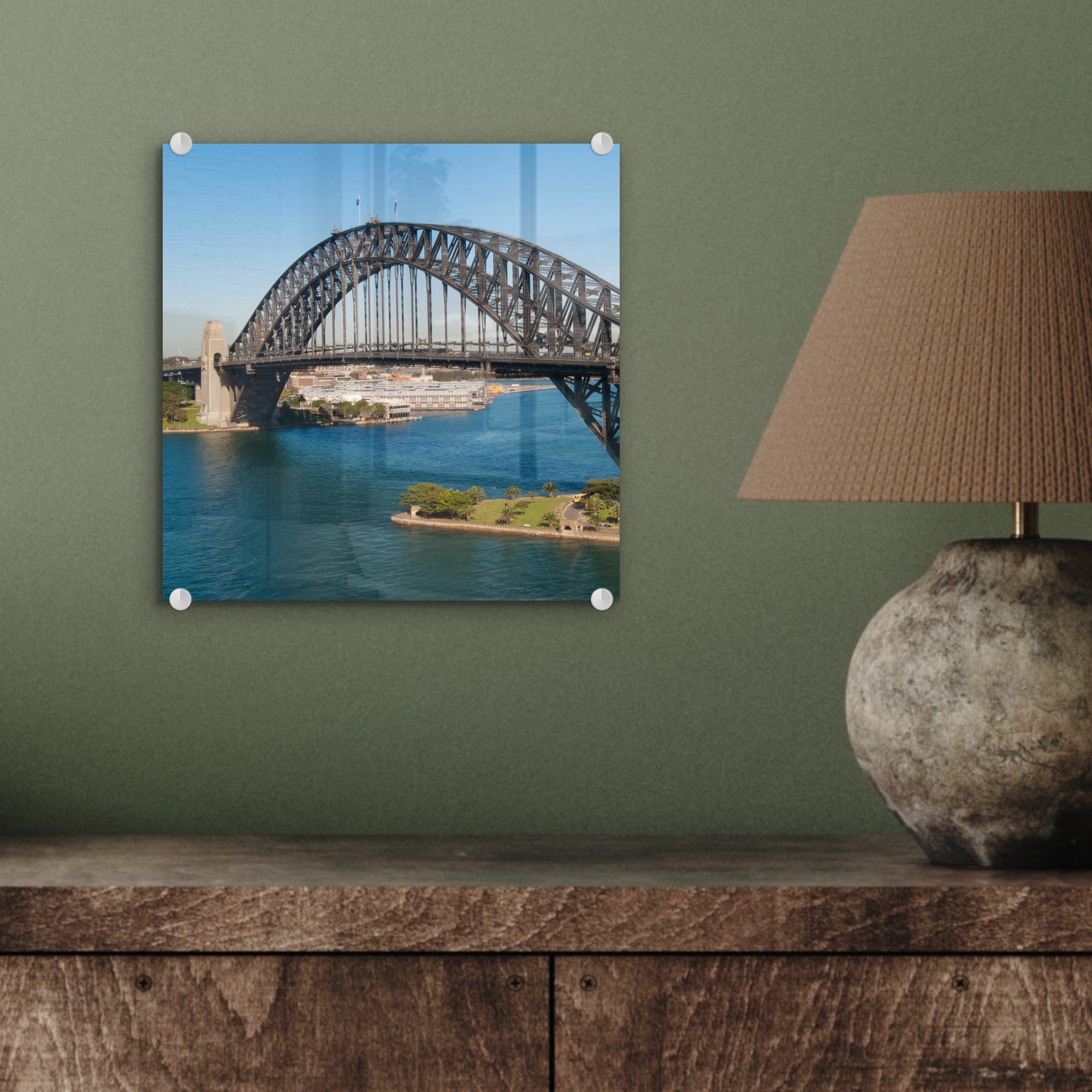 - Australien Glas St), auf (1 Bilder Sommer, MuchoWow in Wandbild Sydney Foto im Glasbilder Bridge Acrylglasbild Wanddekoration - Glas auf Harbour -
