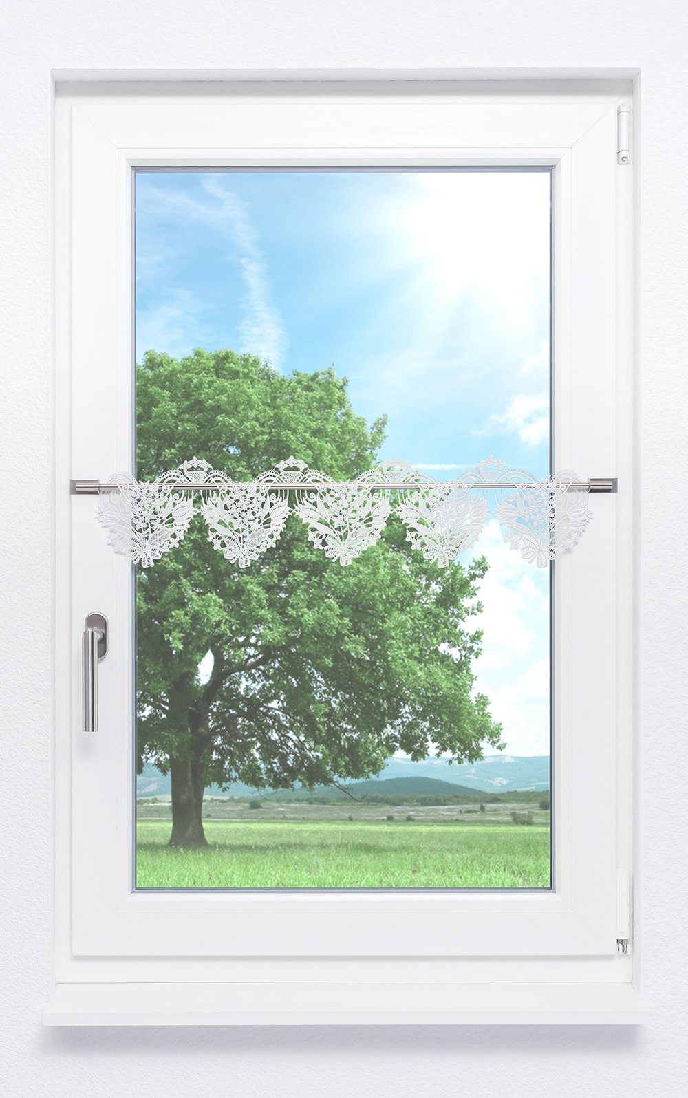 Plauener Spitze® Scheibengardine Blütenherz, (1 St), günstig online kaufen