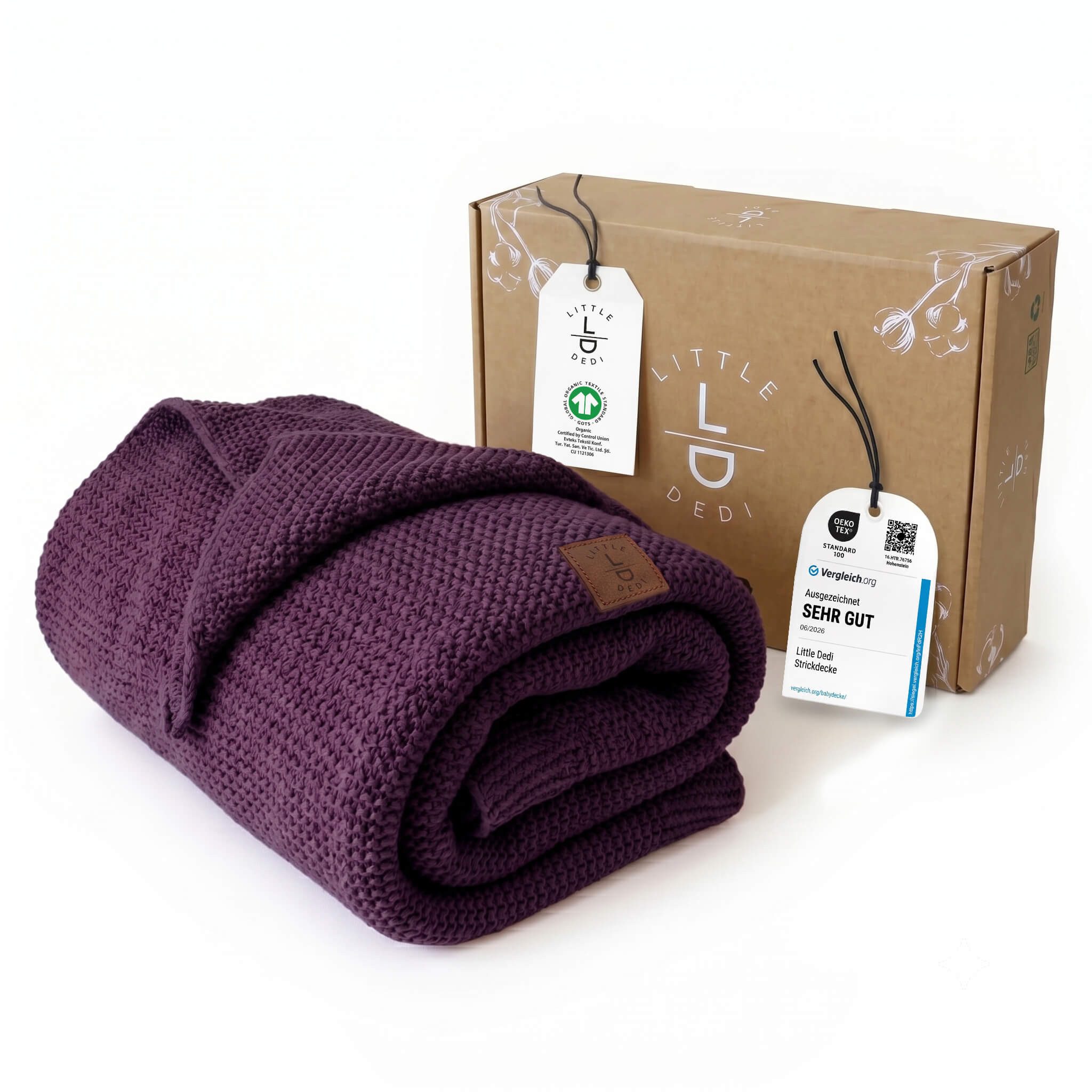Babydecke Baby Strickdecke, %100 Bio Baumwolle, Atmungsaktiv, 80x100cm, Violett, Little Dedi