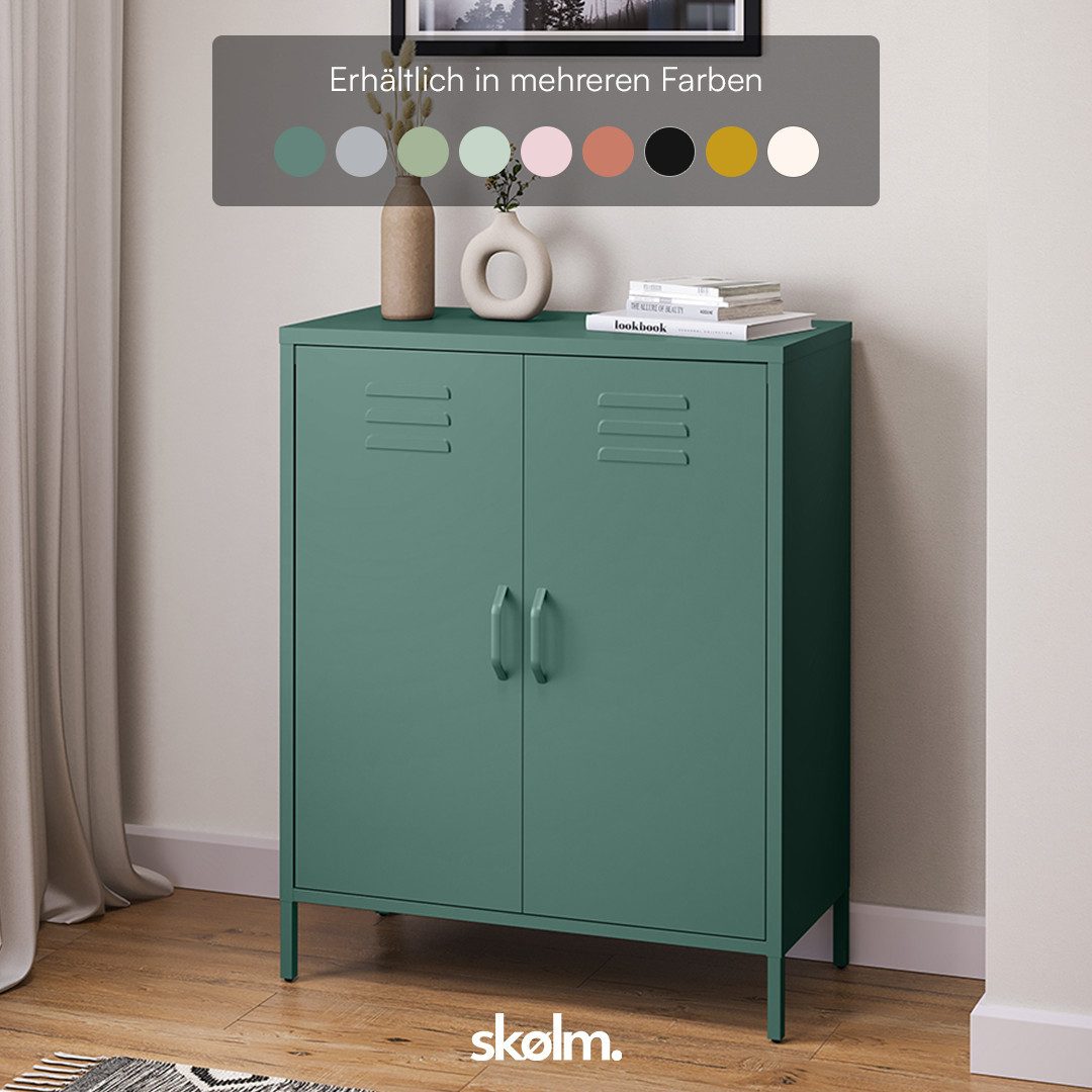 skølm Kommode Atria aus Metall (Dunkelgrün, 3 Fächer), höhenverstellbare Böden, Highboard auch verfügbar mit Schubladen