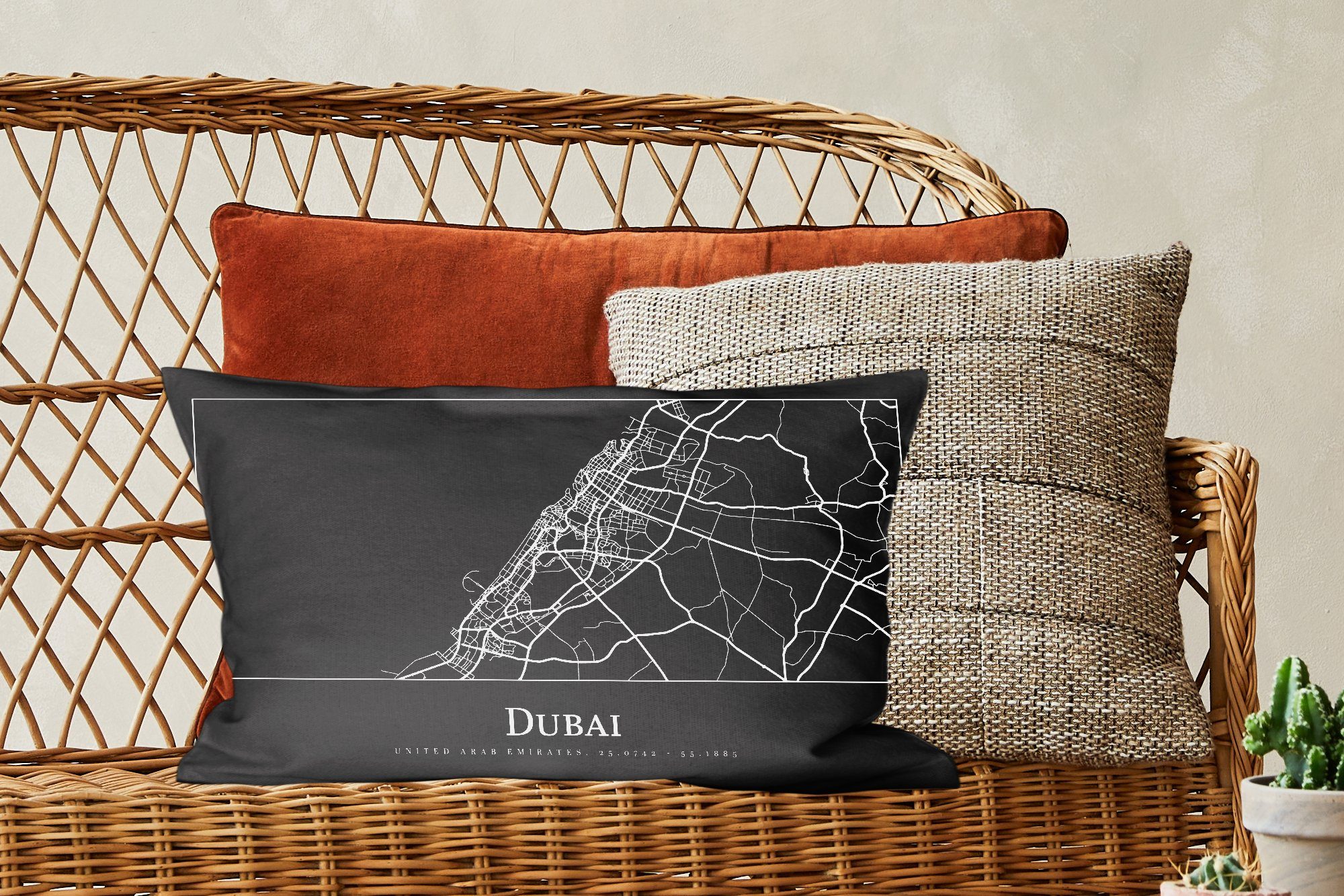 Wohzimmer Füllung, Dekokissen Schlafzimmer mit - Dekokissen MuchoWow Karte, Zierkissen, Dubai Dekoration, Stadtplan