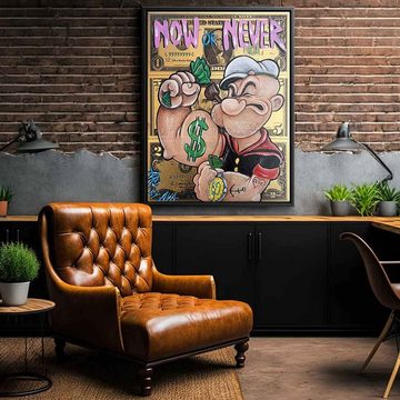 DOTCOMCANVAS® Leinwandbild Now or never, Leinwandbild Now or never Popeye Comic gold Wandbild Geldschein