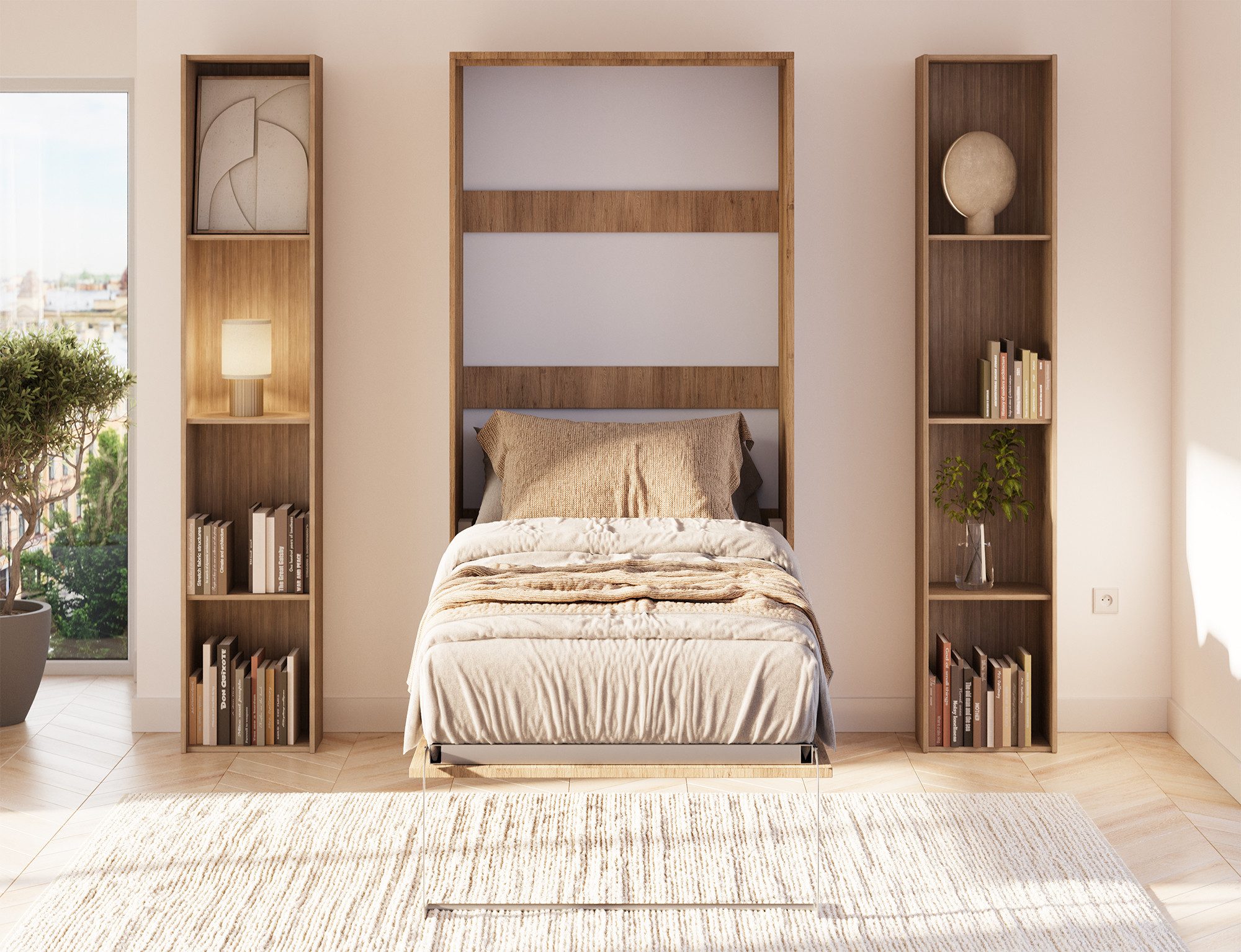 Möbel für Dich Schrankbett VIVARIO 90x200 cm Klappbett Wandbett vertikal in drei Farben verfügbar: Weiß, Artisan-Eiche und Kaschmir