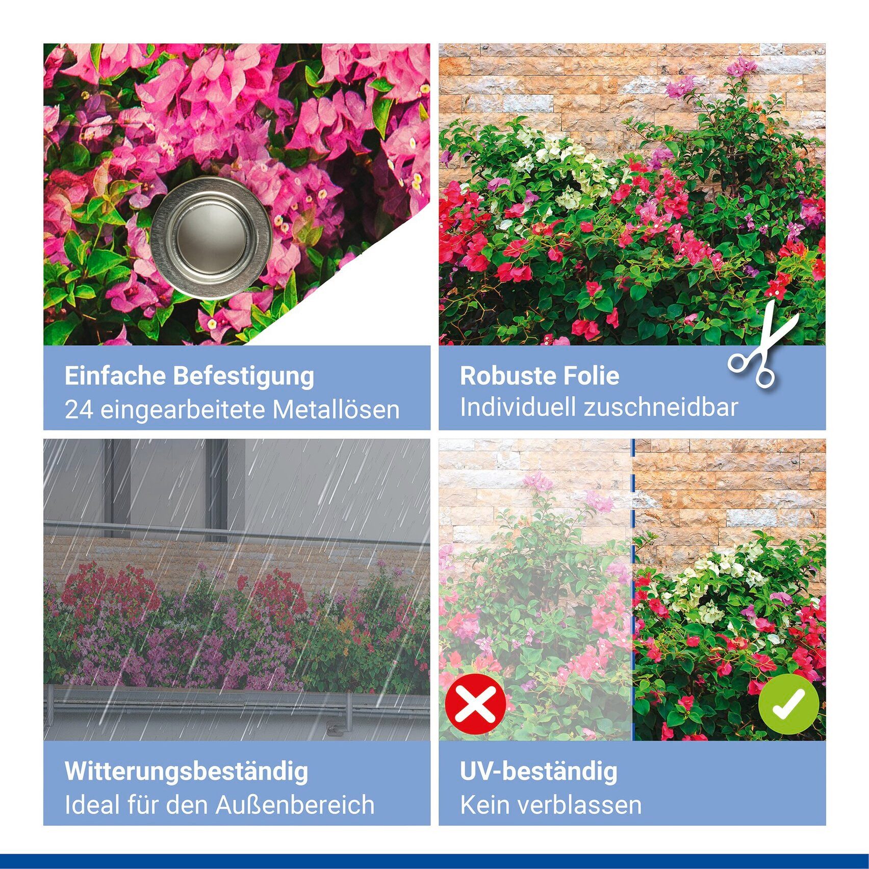 Maximex Balkonsichtschutz Mauer-Blumen 5 m, UV- und witterungsbeständig