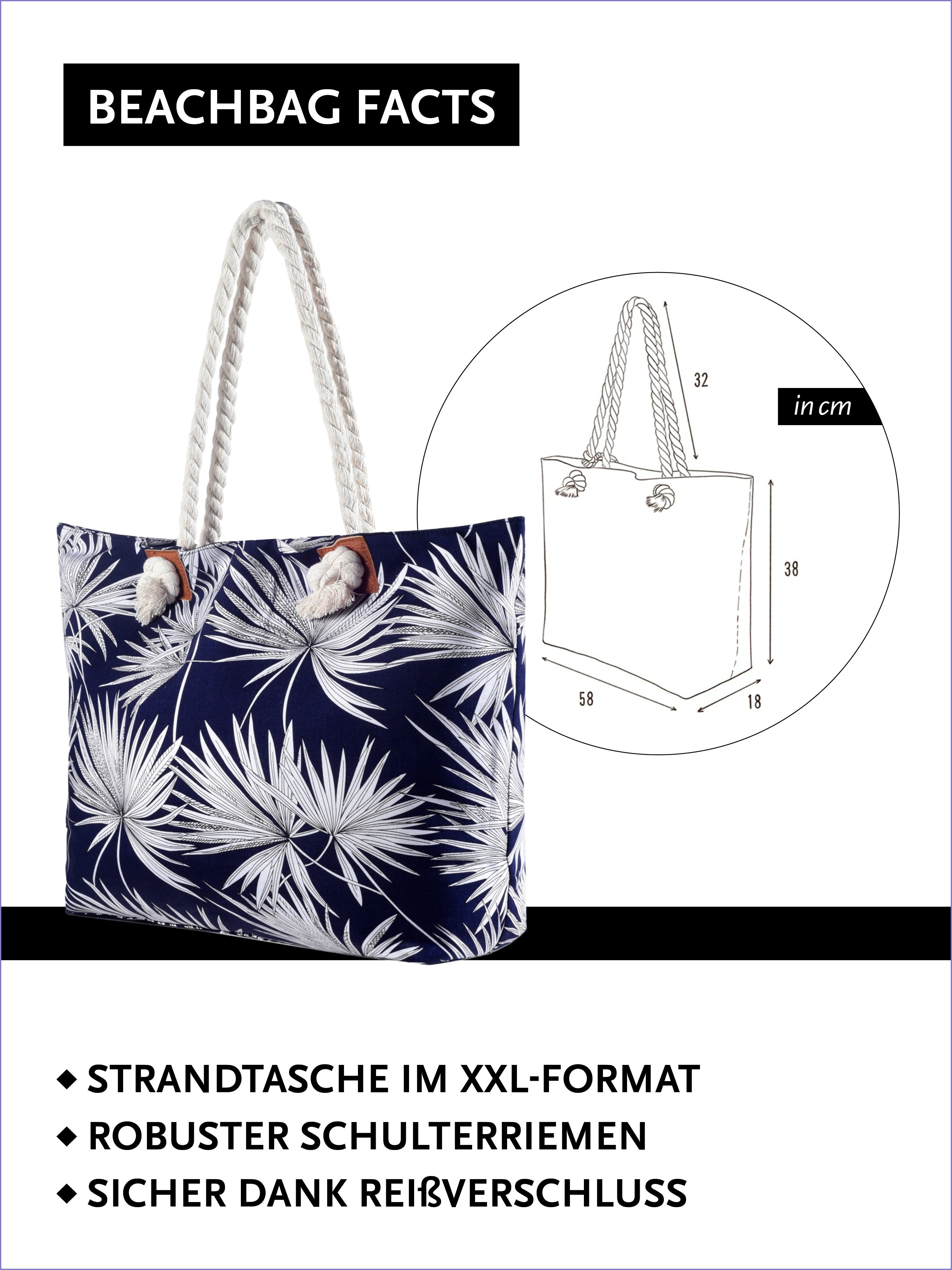DonDon Strandtasche Shopper Schultertasche Beach Style (2-tlg), Große Strandtasche, mit Reißverschluss, tolle Motive